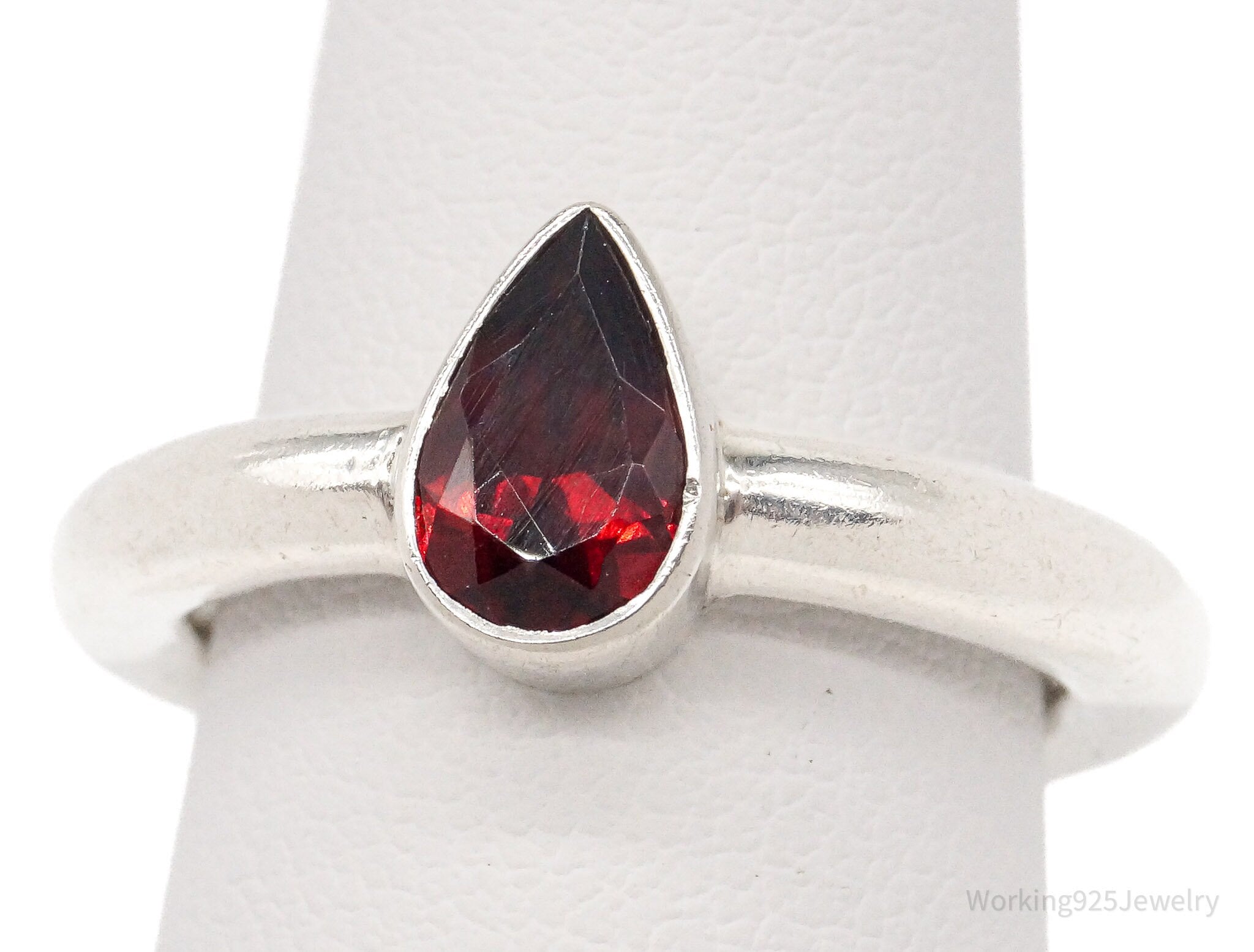 Vintage Garnet Sterling Silver Ring - Size 6