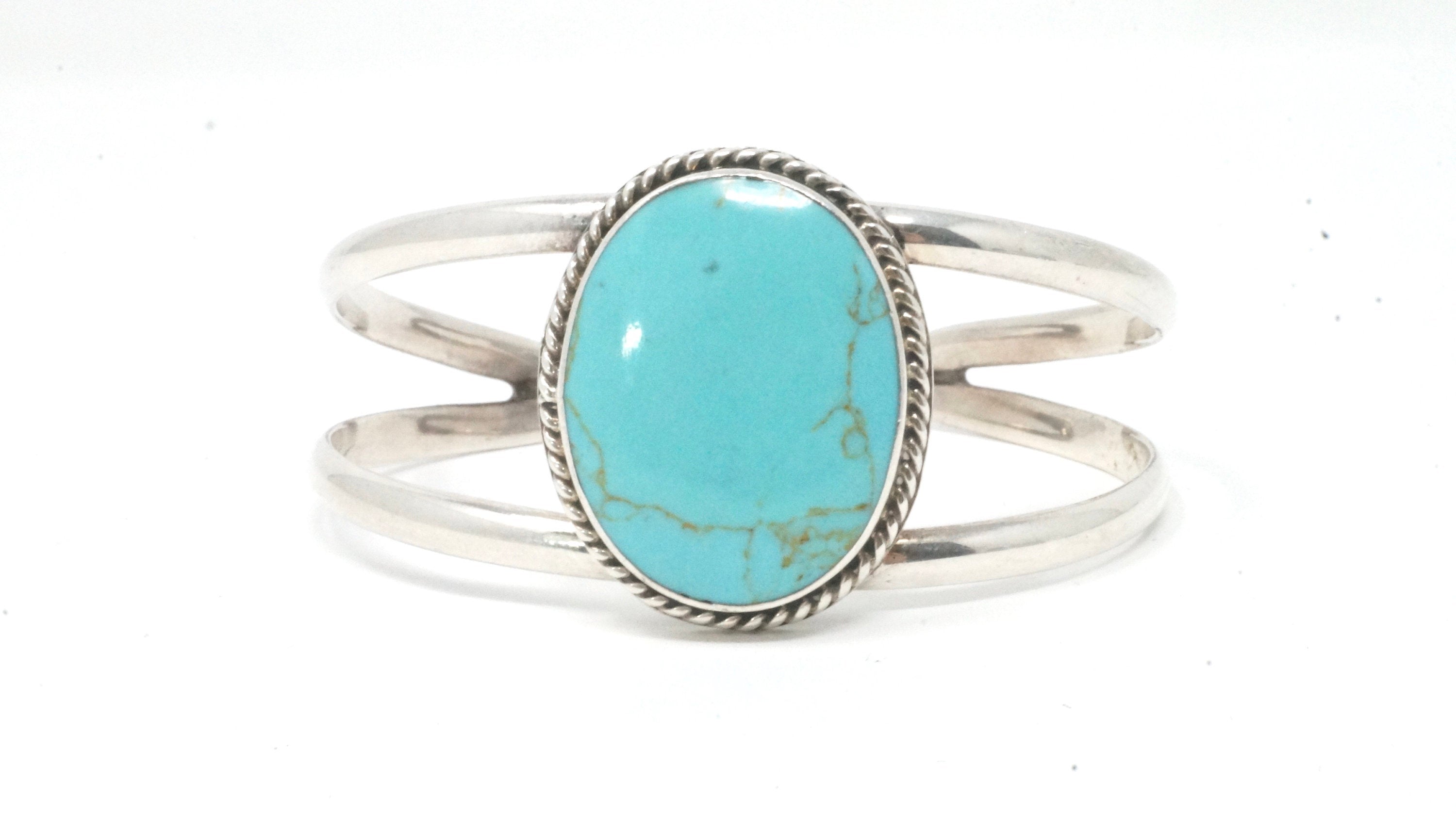 Vintage Mexico ATI Turquoise Southwest Style Sterling Silver Cuff Bracelet