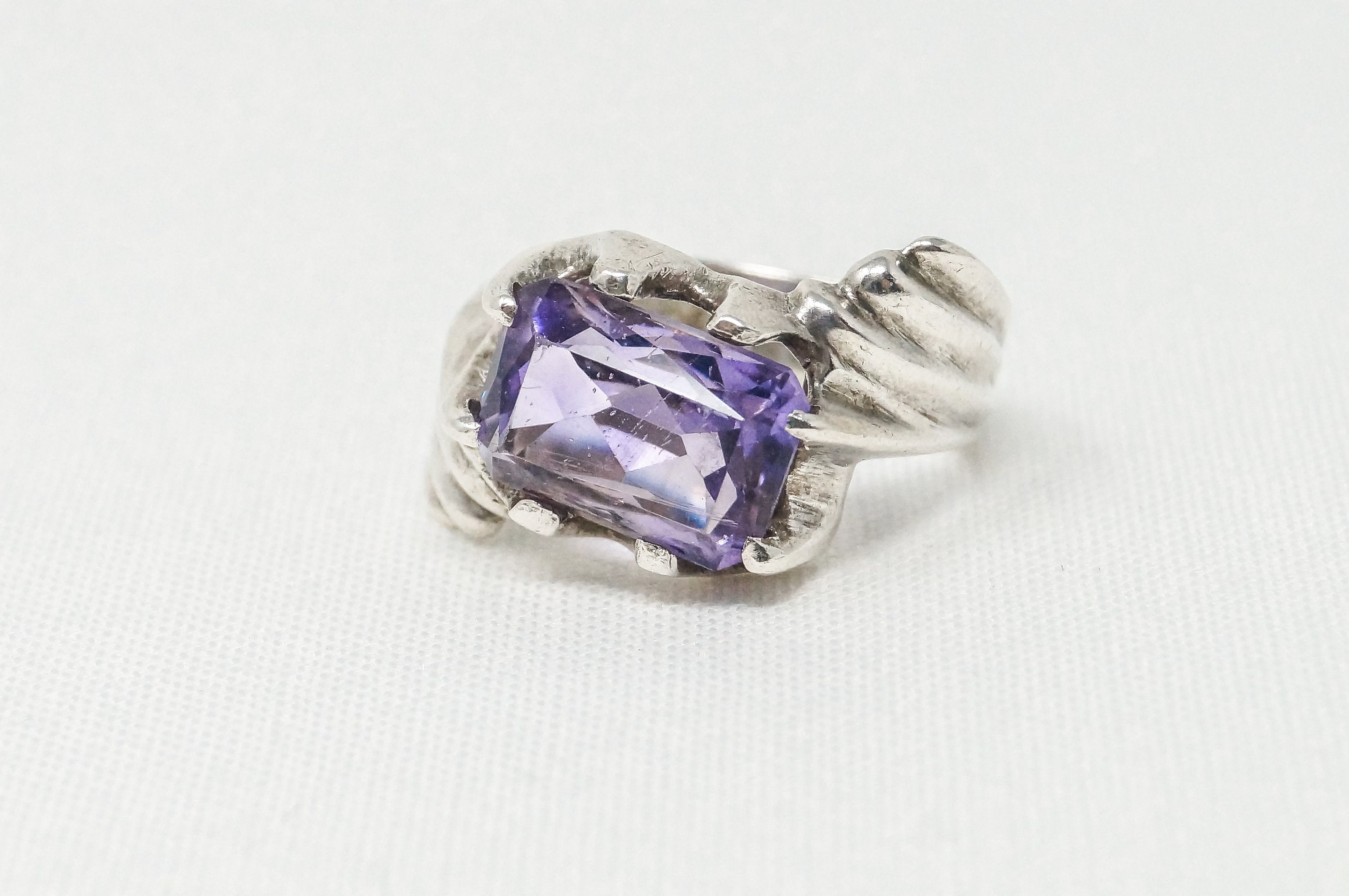 Vintage Purple Amethyst Art Deco Style Sterling Silver Ring - Sz 8 - 785109882