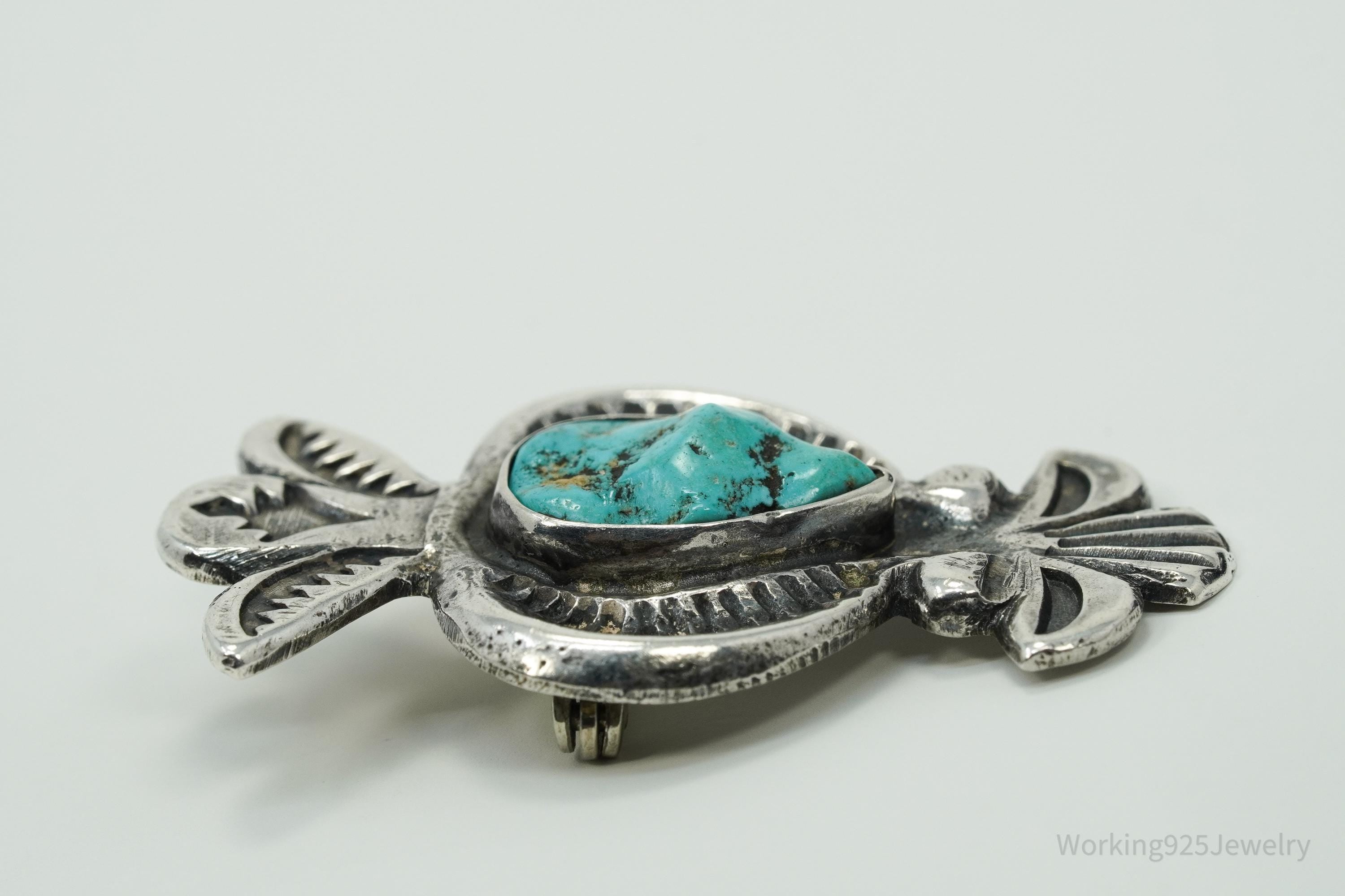 Vintage Native American Turquoise Silver Brooch Pin