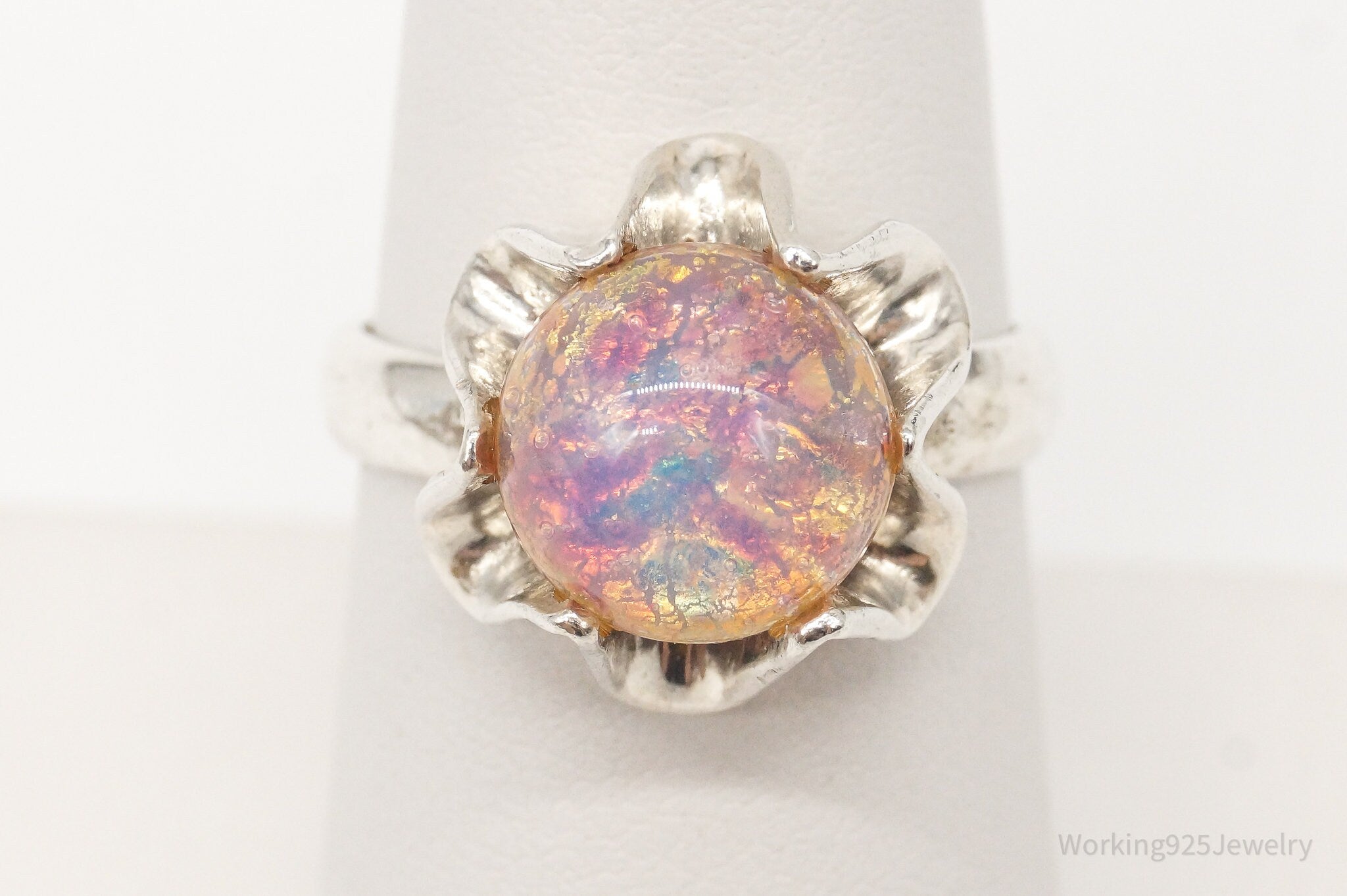 Vintage Mexico Faux Opal Sterling Silver Ring - Size 7.75