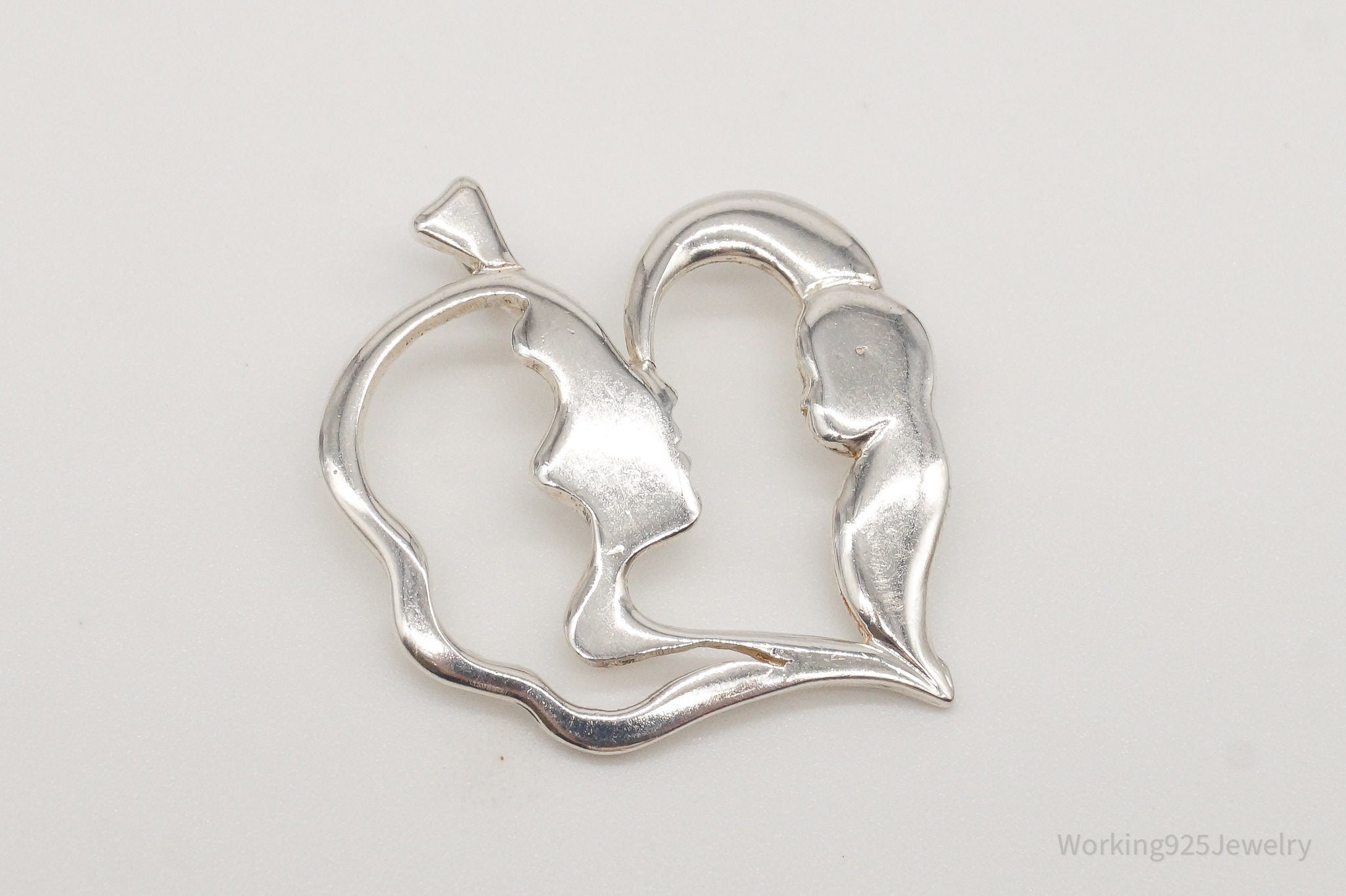 Vintage Mother And Child Sterling Silver Heart Pendant