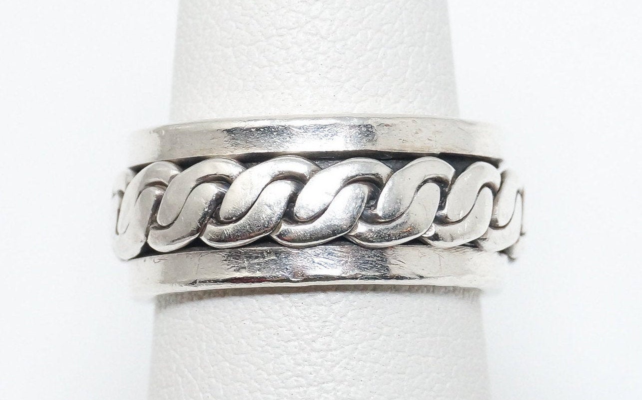 Vintage Modern Design Sterling Silver Spinner Band Ring - Size 5.5