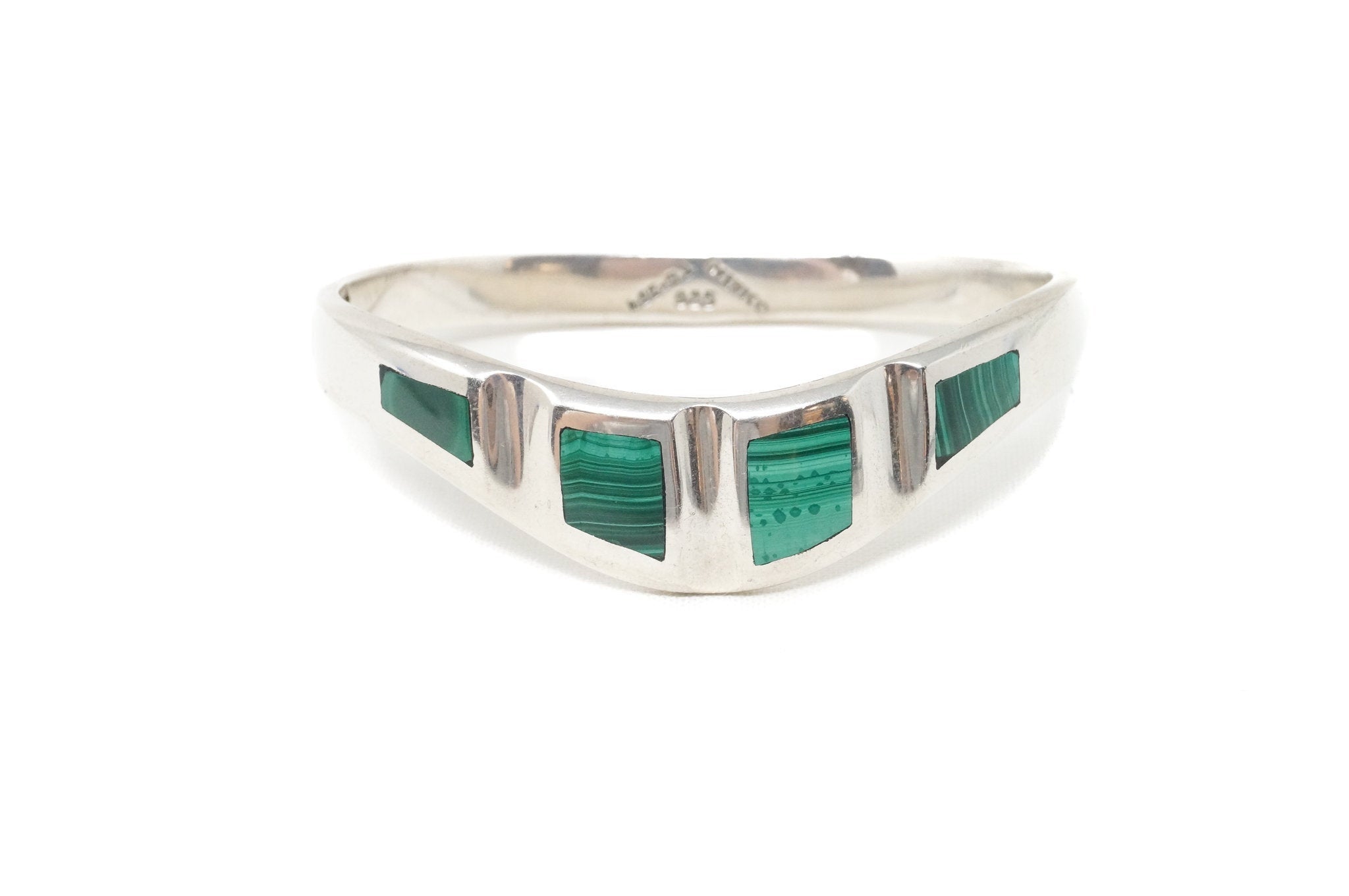 Vintage Mex Malachite Southwestern Handmade Sterling Silver Cuff Bracelet