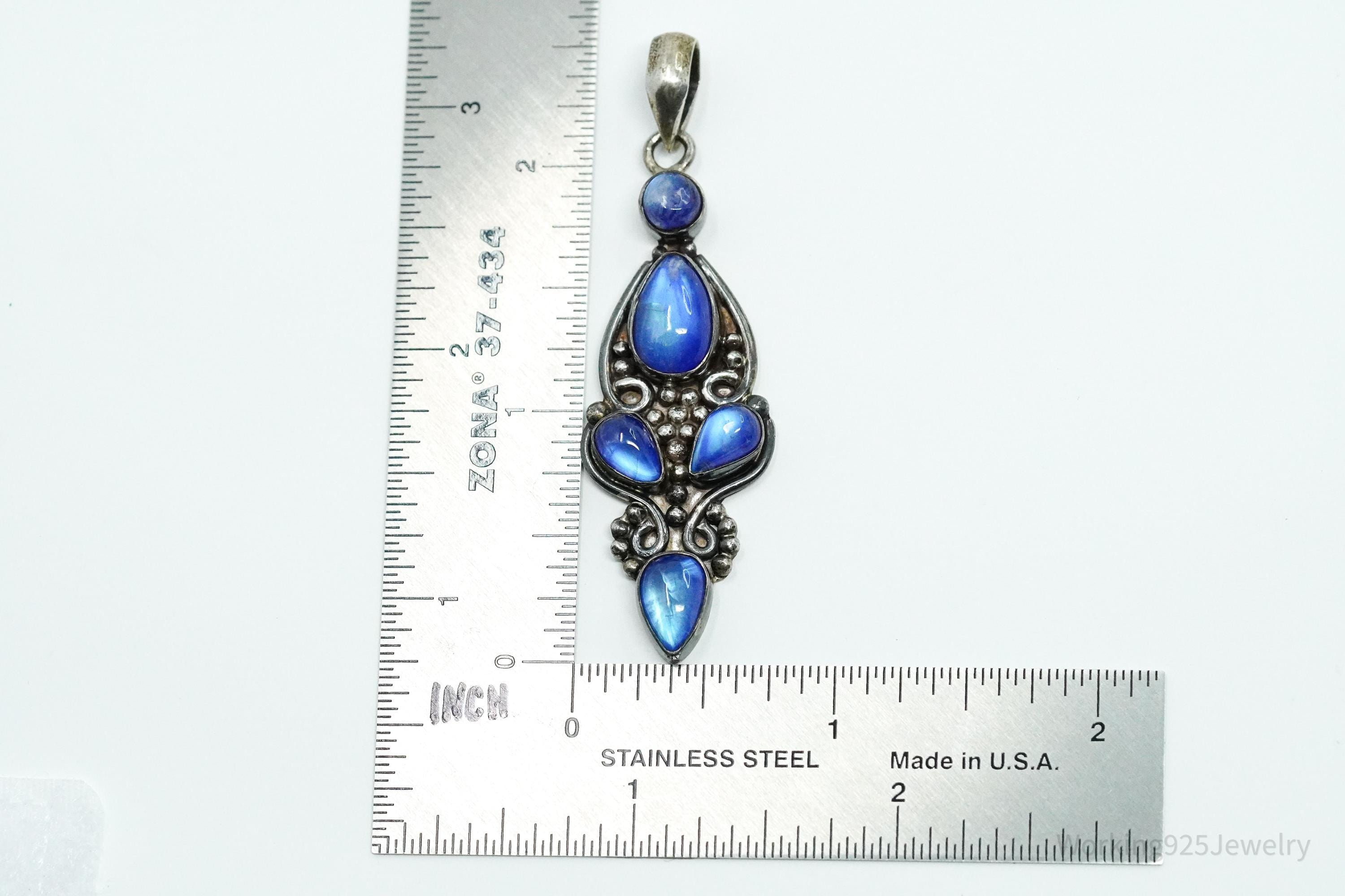 Vintage Blue Moonstone Sterling Silver Necklace Pendant