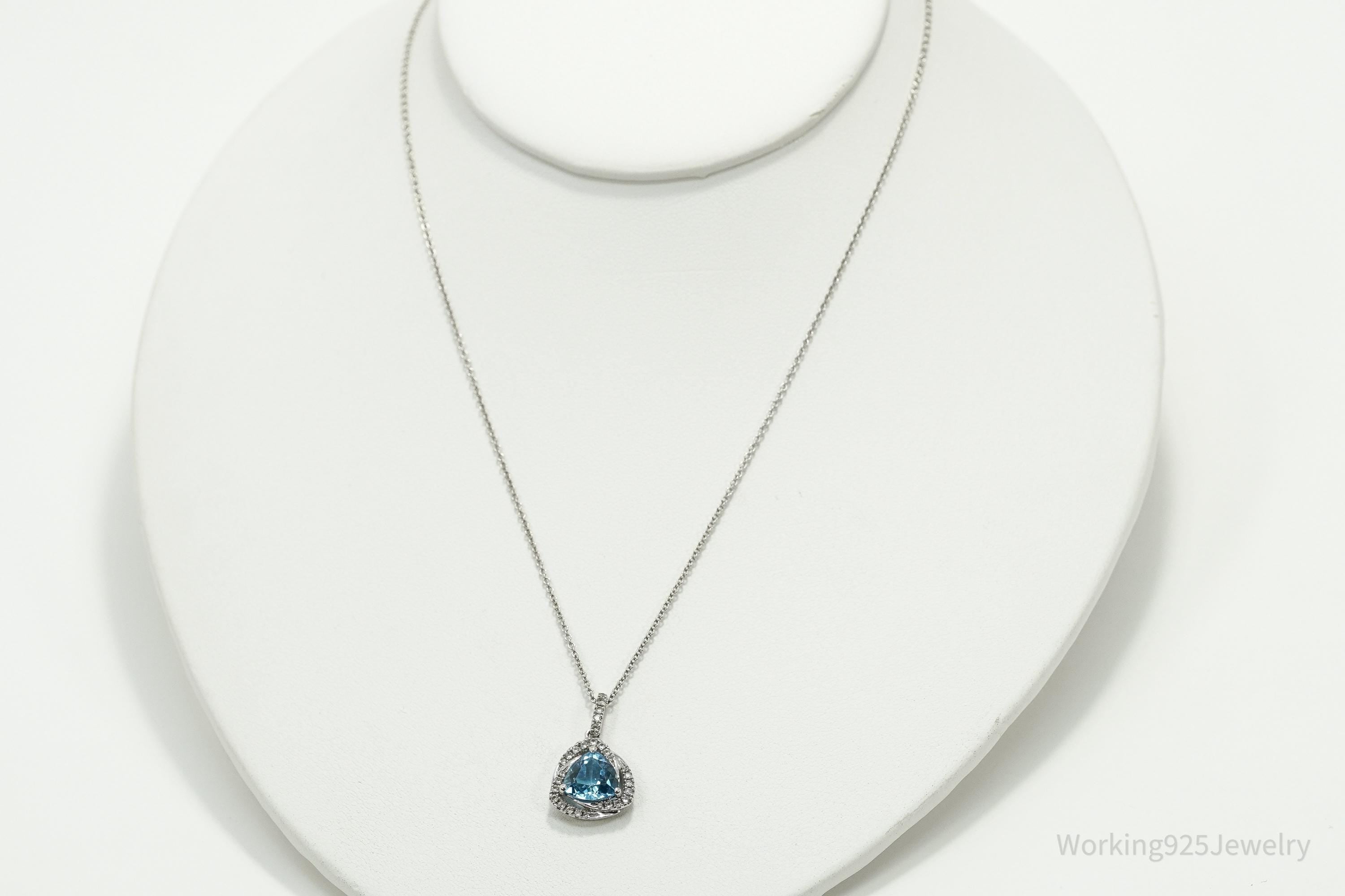 Vintage Blue Topaz & Cubic Zirconia Sterling Silver Necklace 18"