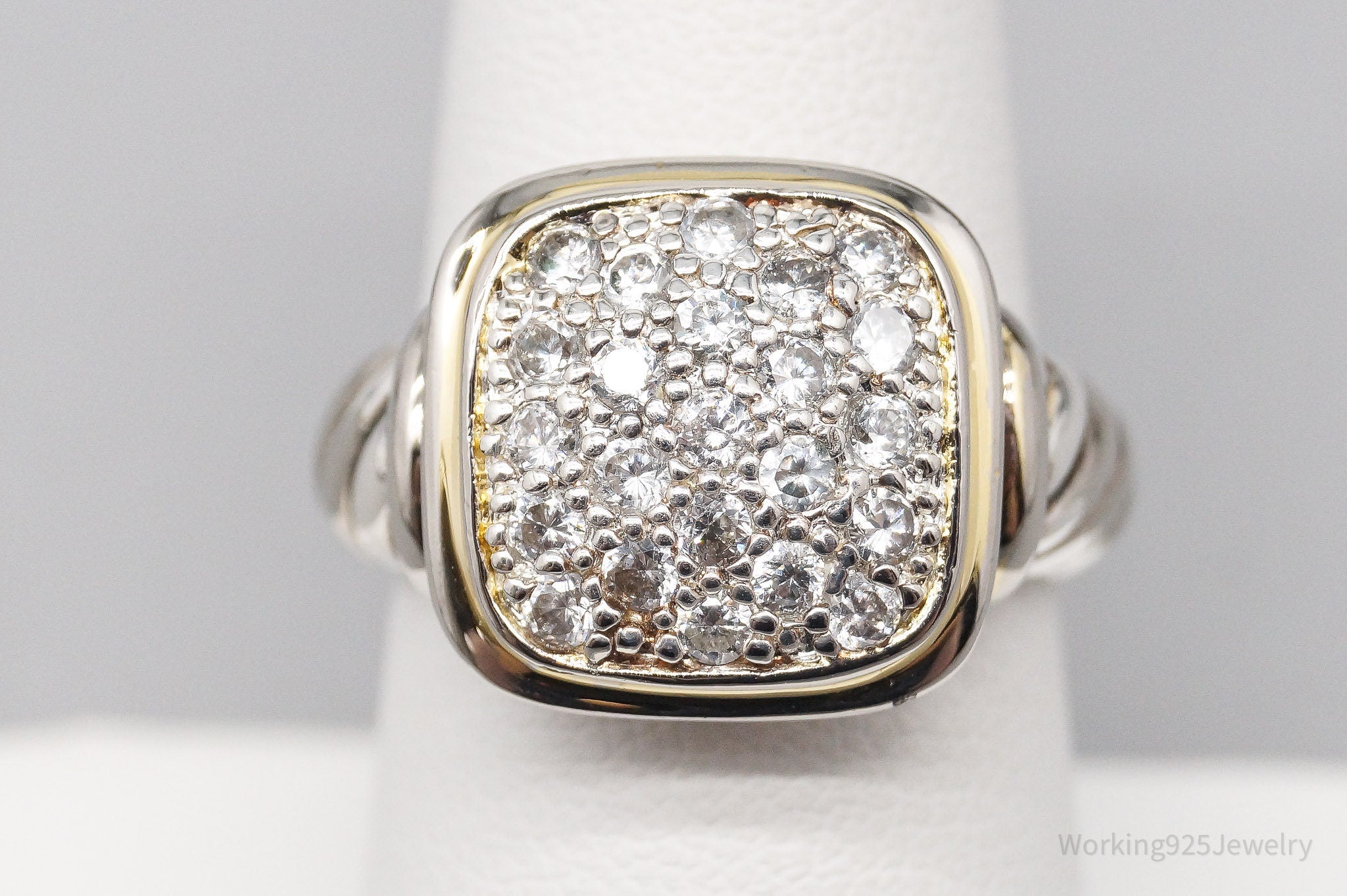 Vintage Cubic Zirconia Gold Vermeil Sterling Silver Ring - Size 7.5