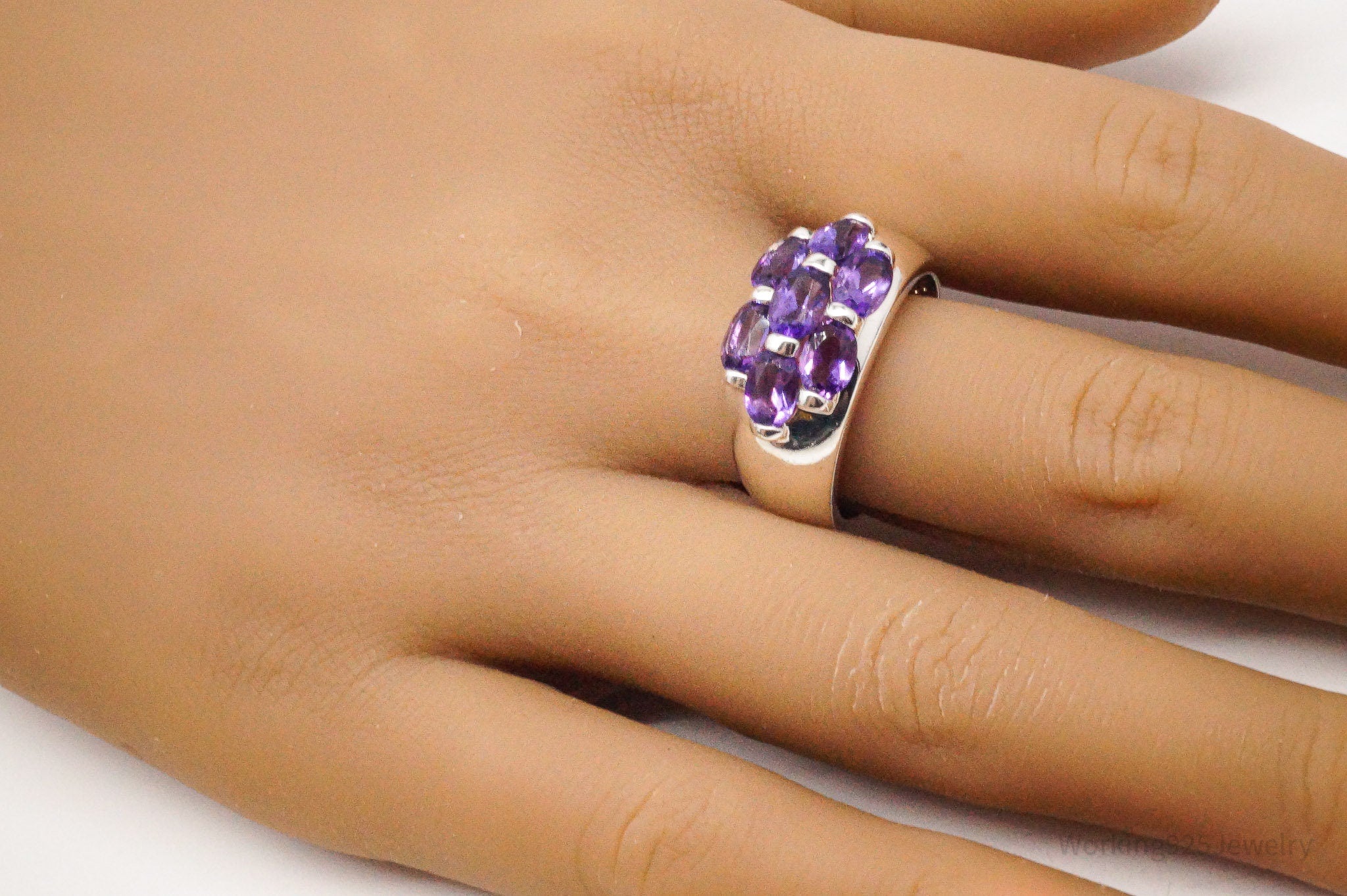 Vintage Amethyst Sterling Silver Ring - Size 9.75