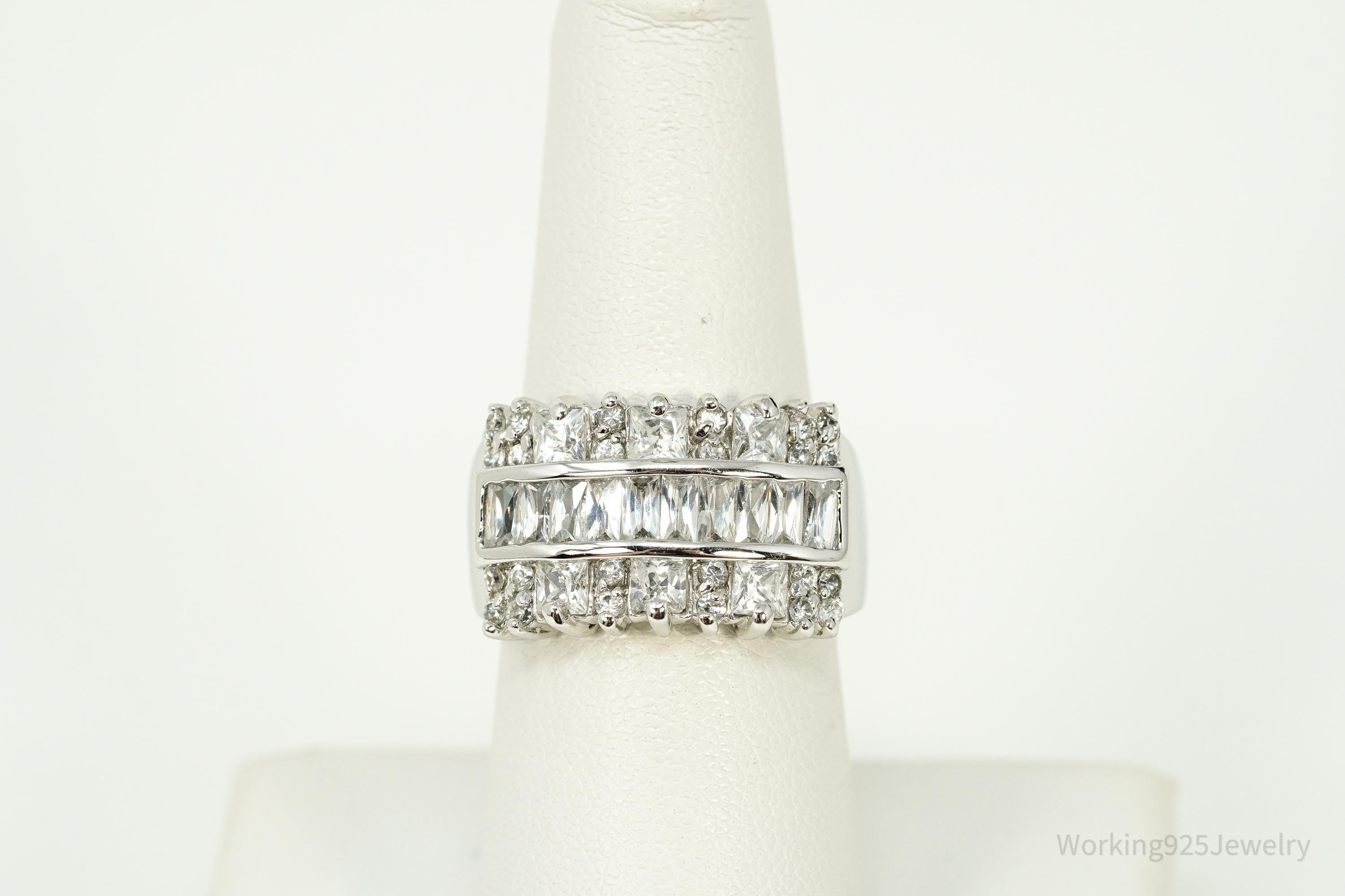 Vintage Cubic Zirconia Sterling Silver Ring - Size 7.25