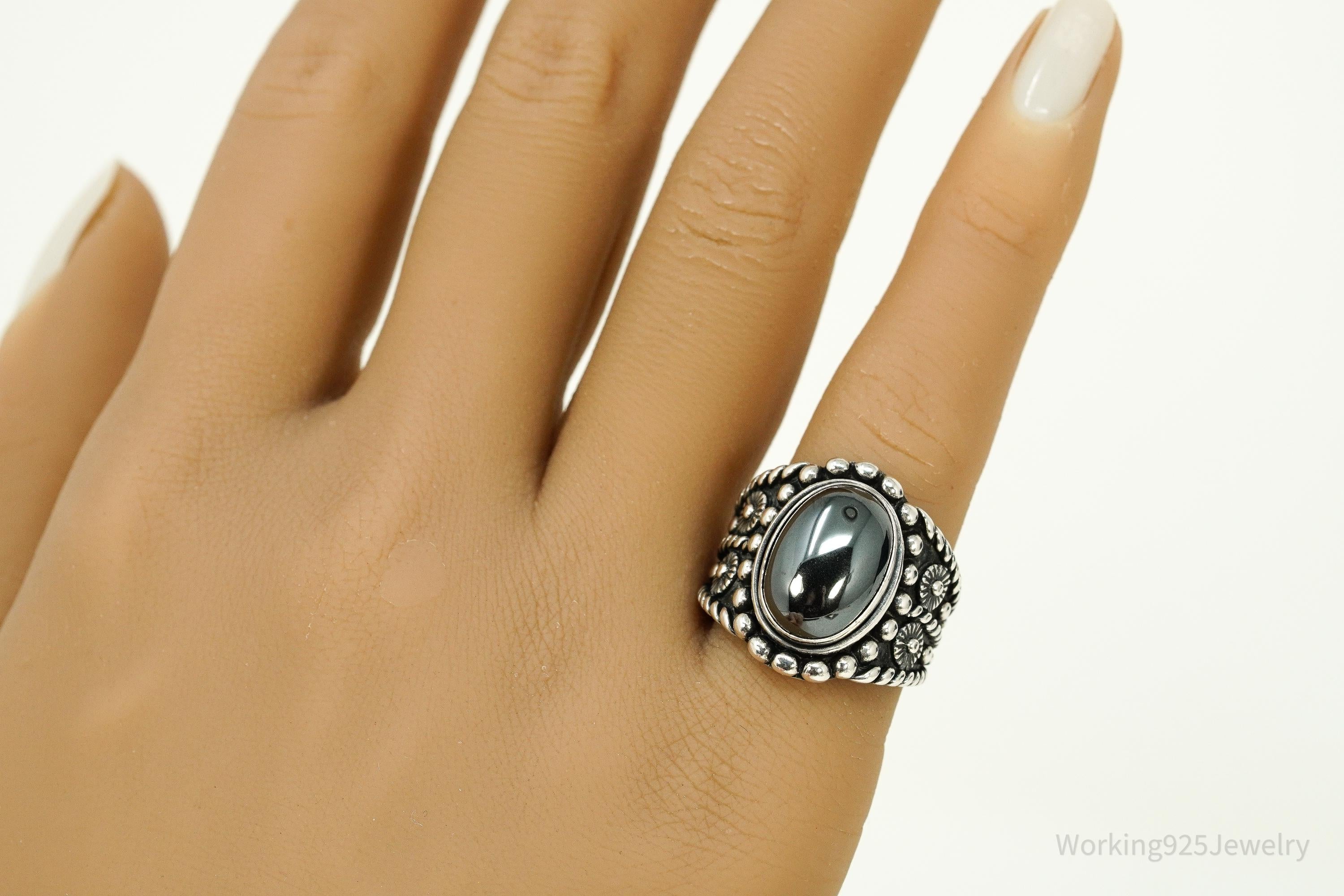 Vintage Native Designer Carolyn Pollack Relios Hematite Sterling Silver Ring - Size 6.25