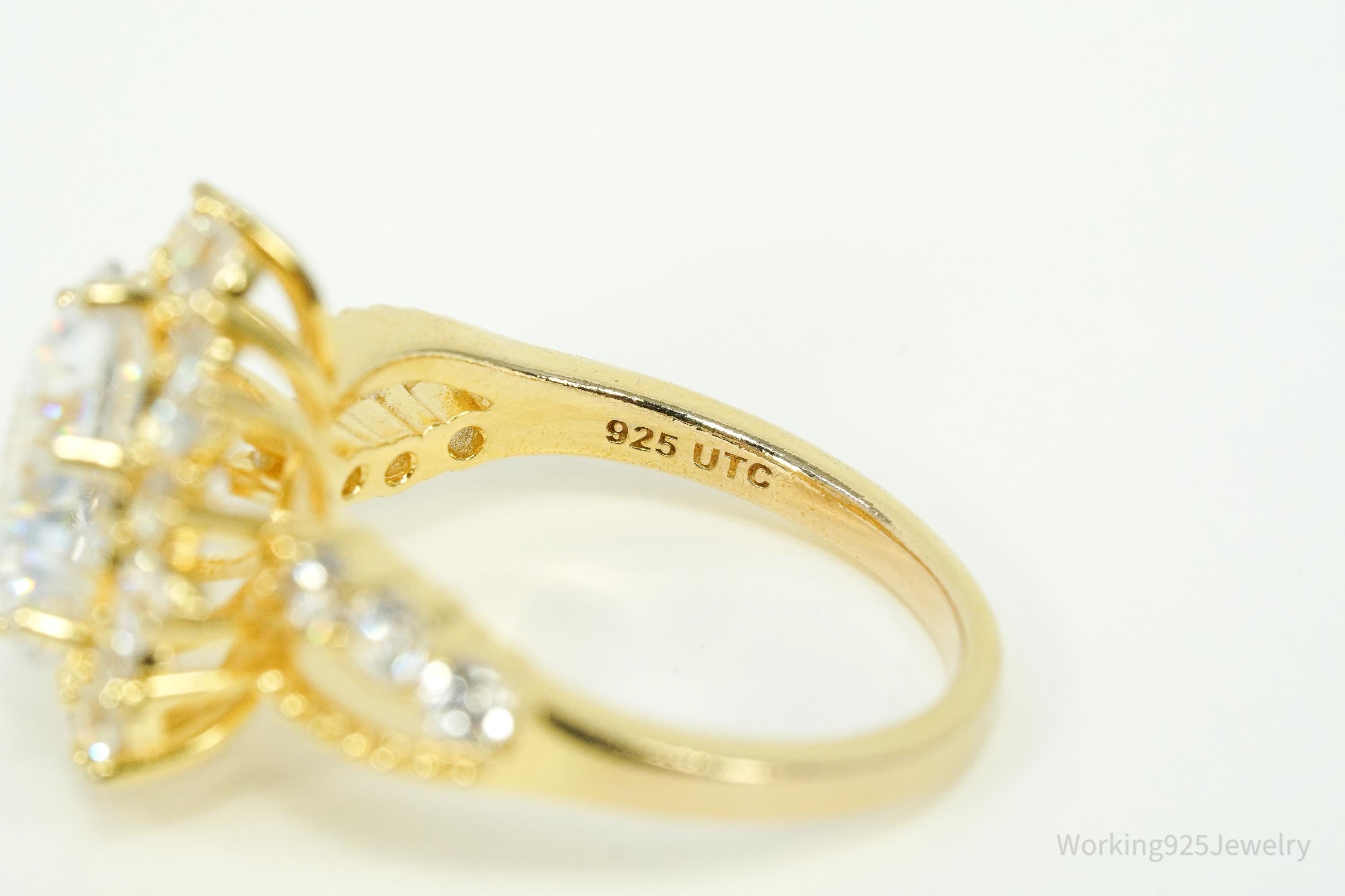 Large Cubic Zirconia Gold Over Sterling Silver Ring - Size 8