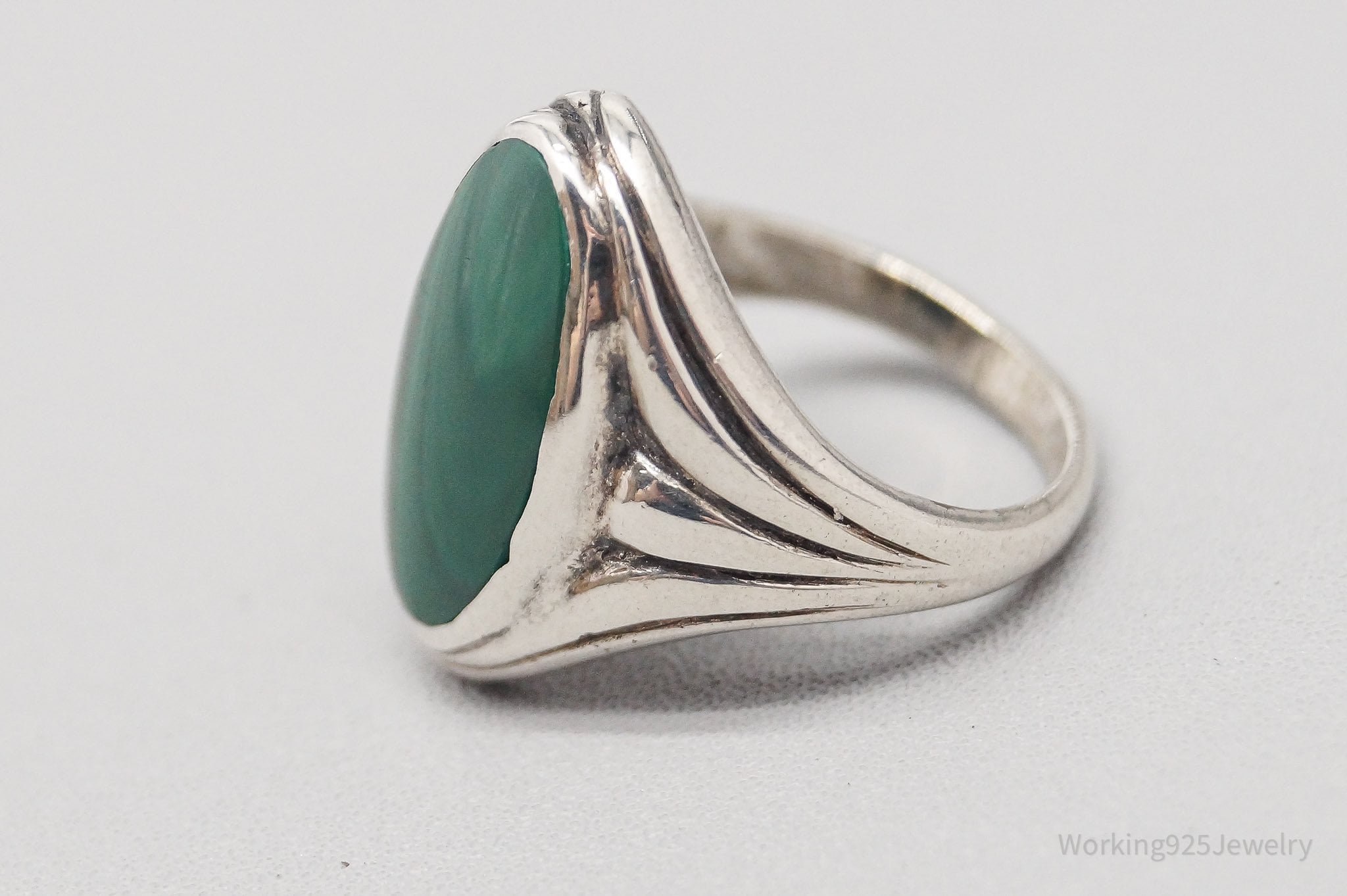 Vintage Malachite Silver Ring - Size 3