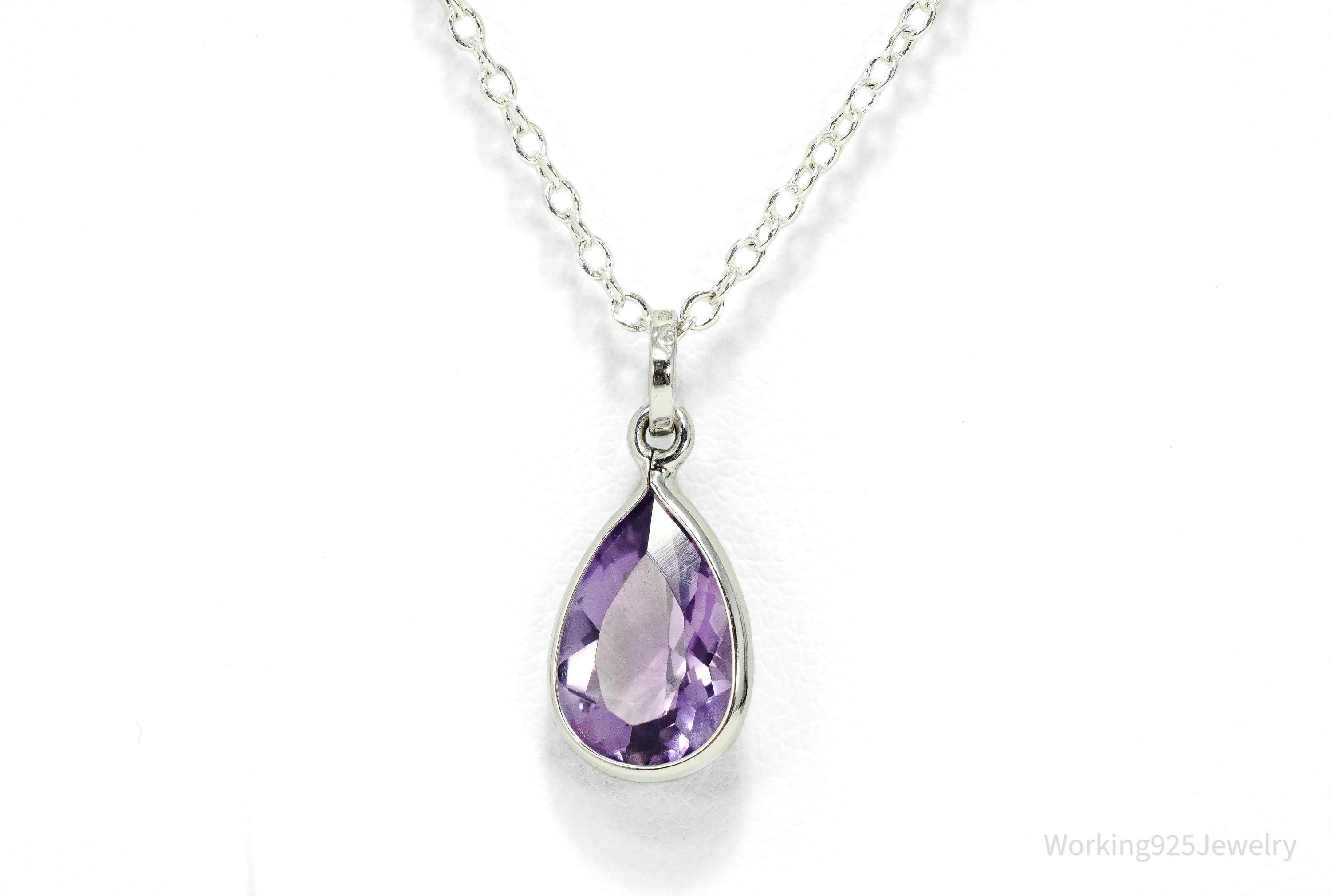 Vintage Purple Amethyst Sterling Silver Chain Necklace 18"