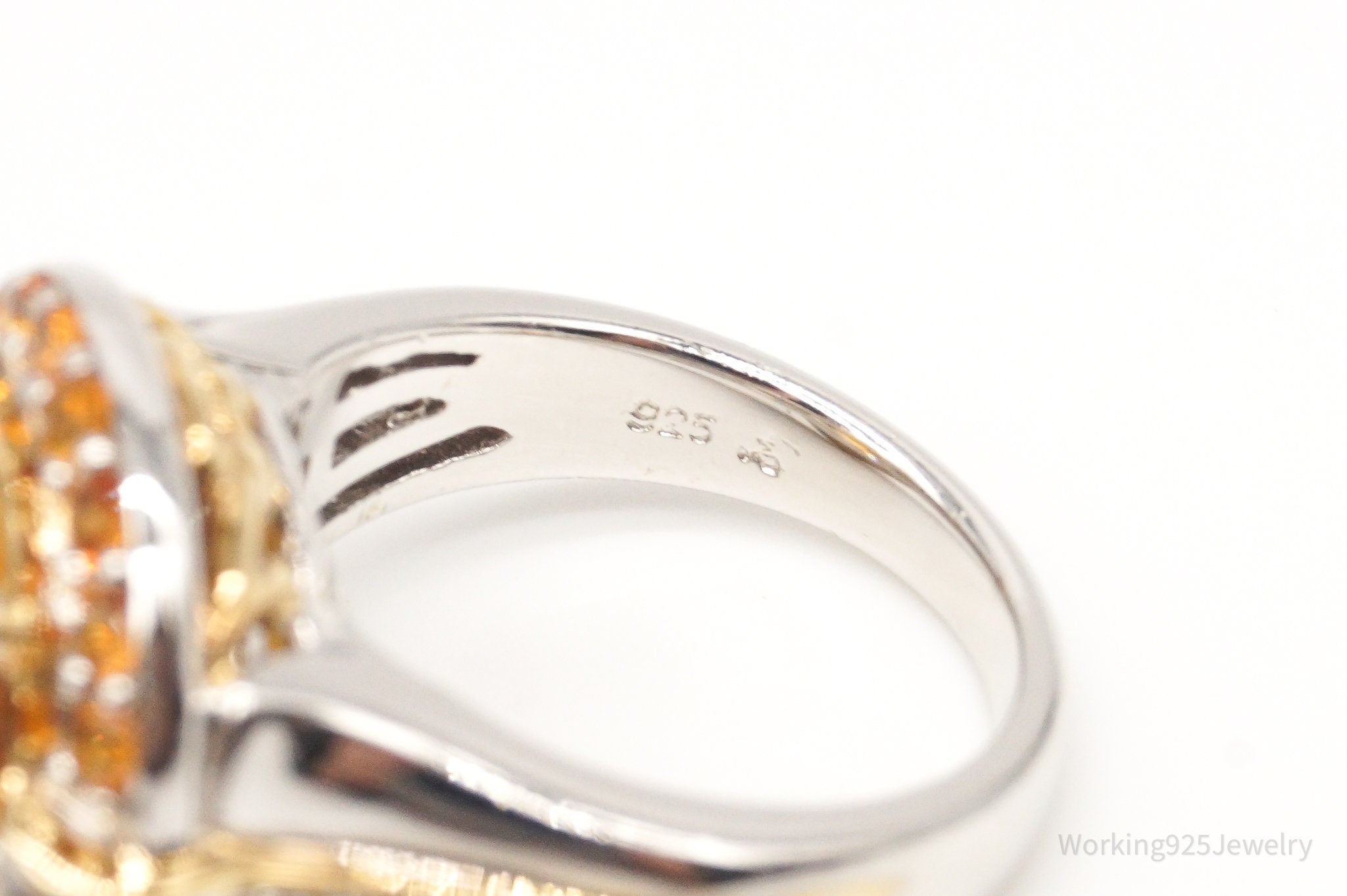 Large Citrine Cubic Zirconia Gold Vermeil Sterling Silver Ring - Size 6