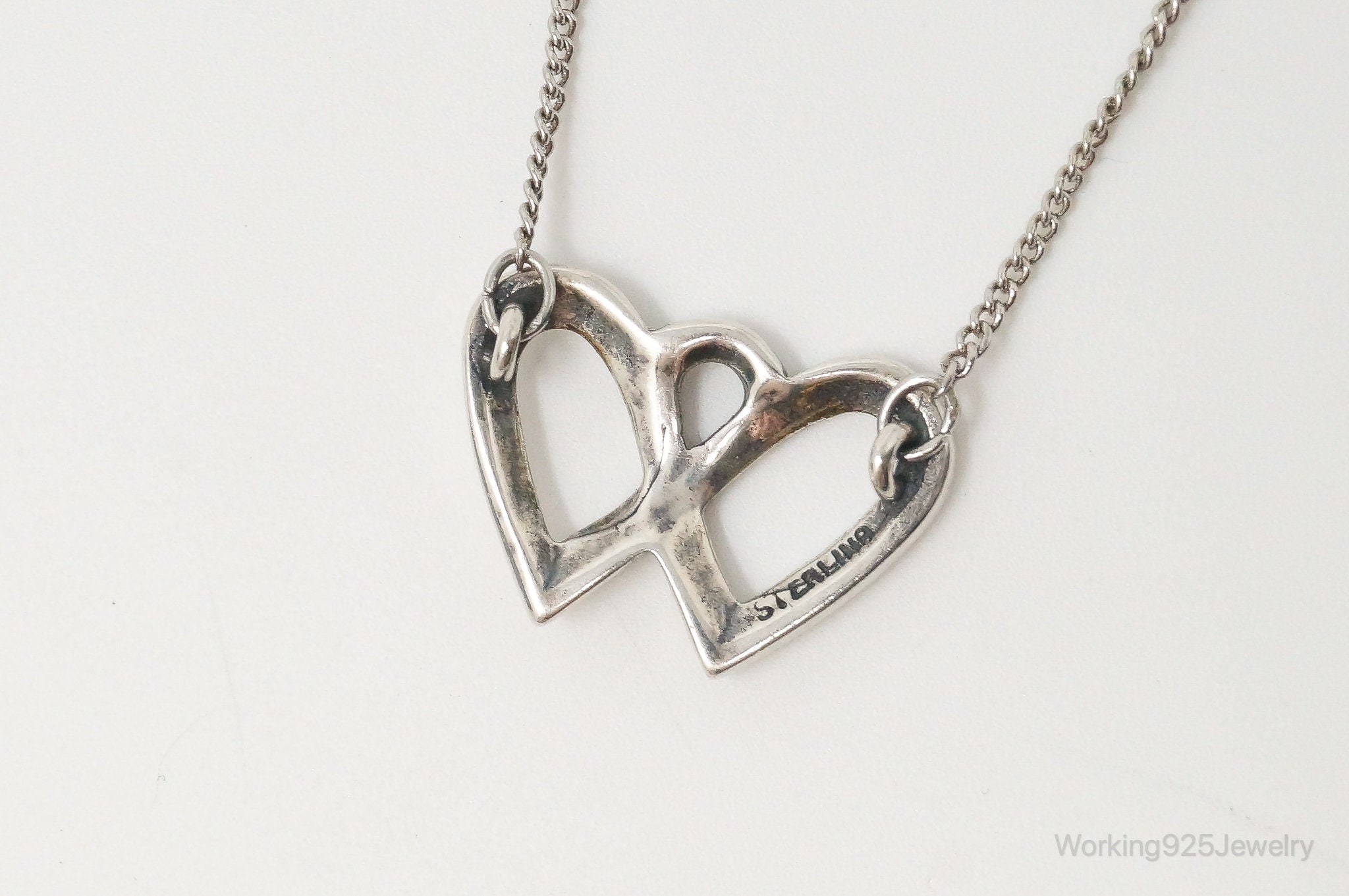 Vintage Linked Open Hearts Sterling Silver Necklace