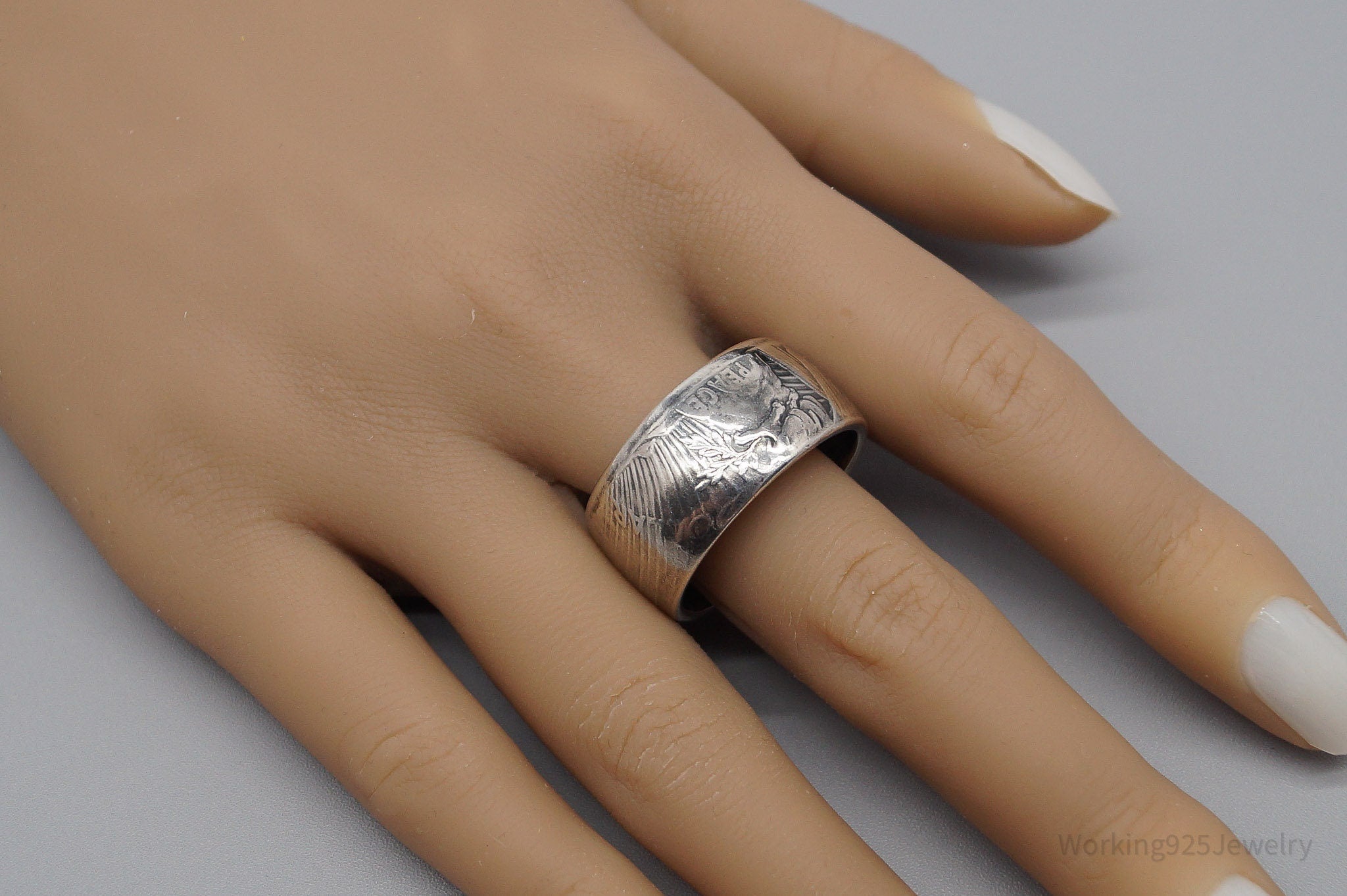 Vintage 1925 Peace Dollar Coin Silver Ring - Size 11.5