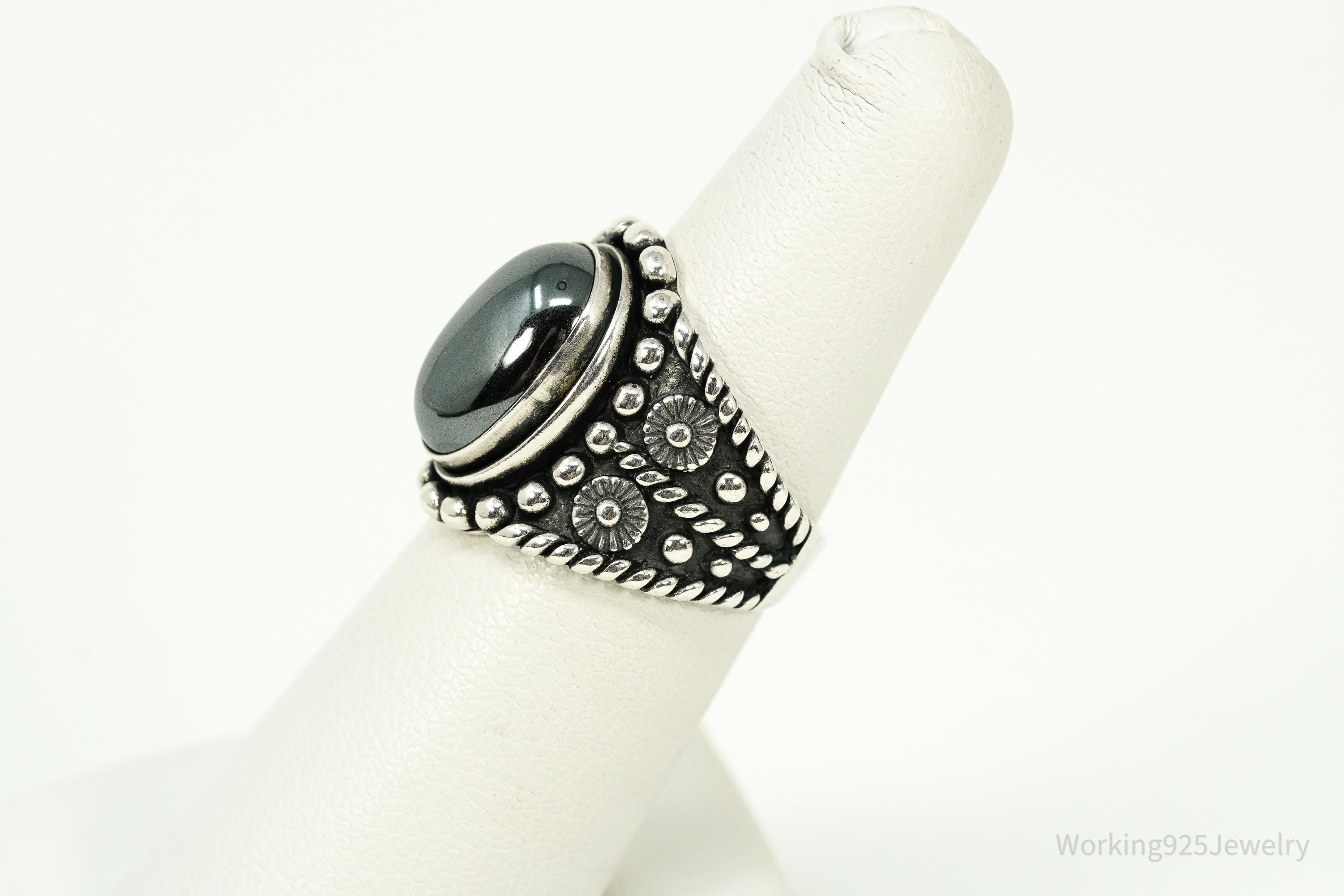 Vintage Native Designer Carolyn Pollack Relios Hematite Sterling Silver Ring - Size 6.25