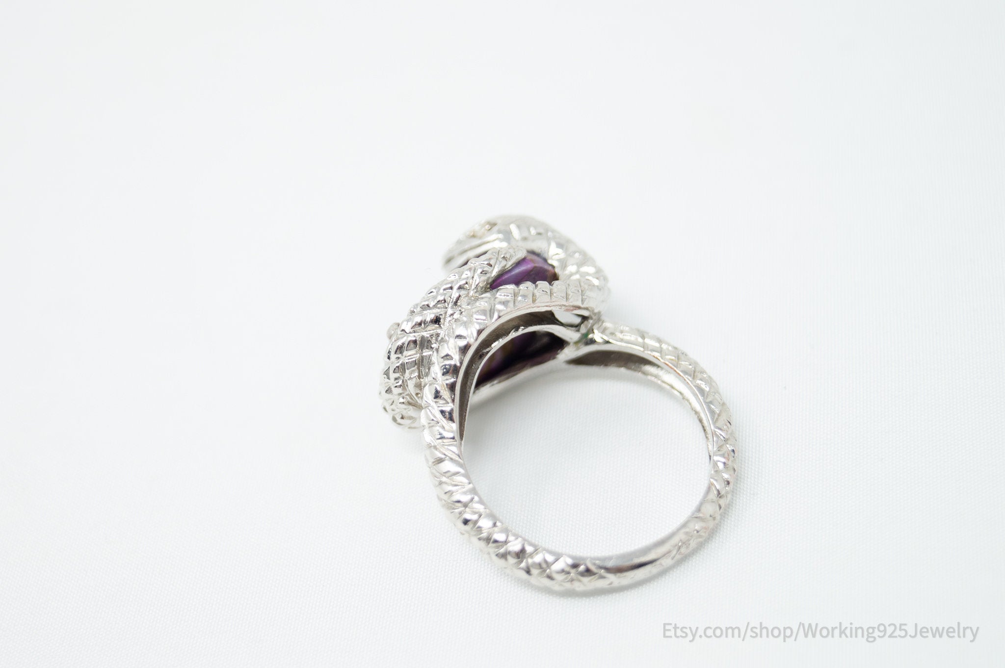 Vtg Designer Karis Snake Purple Mojave Turquoise Sterling Silver Ring - Size 9