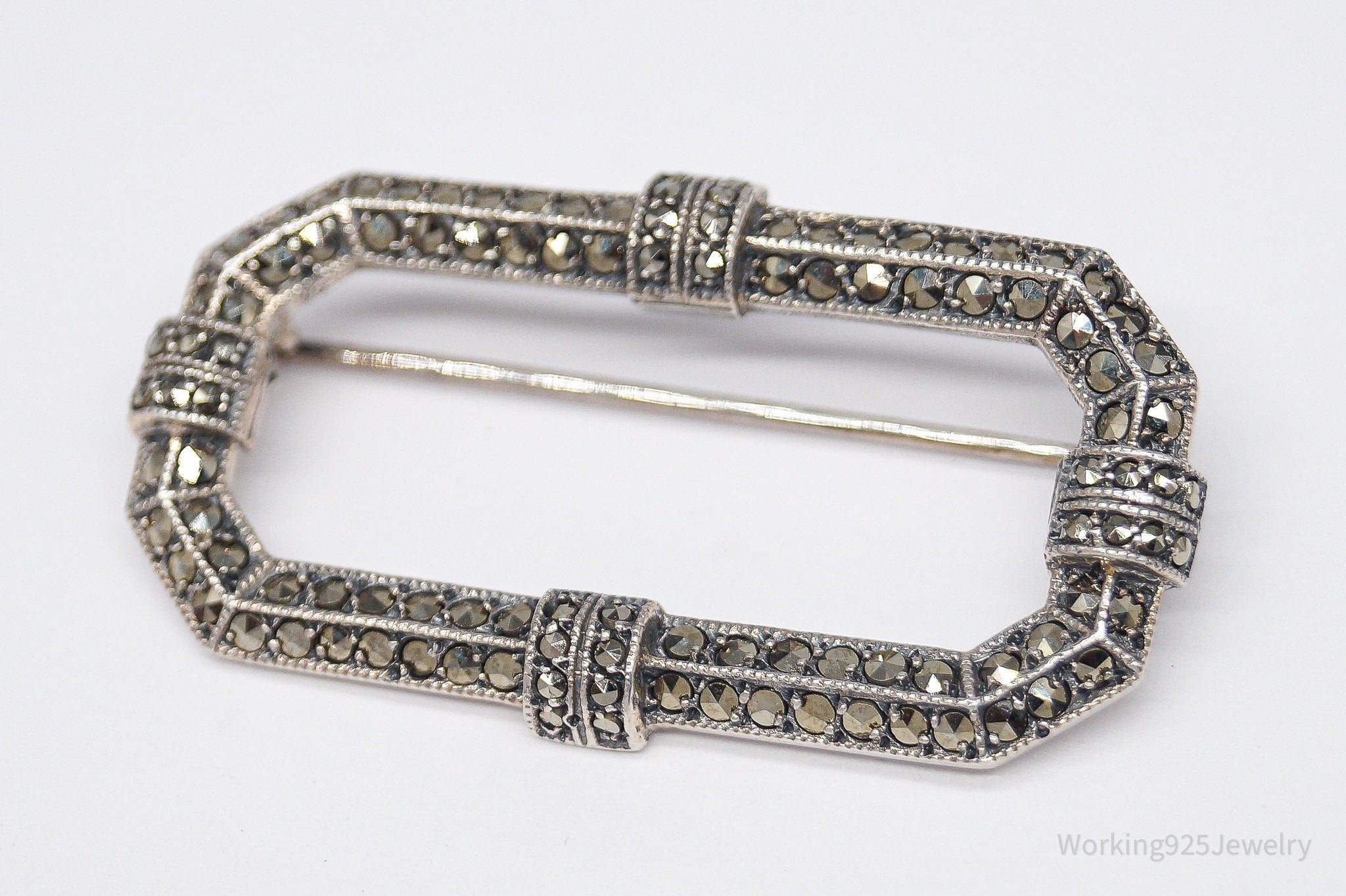 Vintage Marcasite Art Deco Sterling Silver Brooch Pin