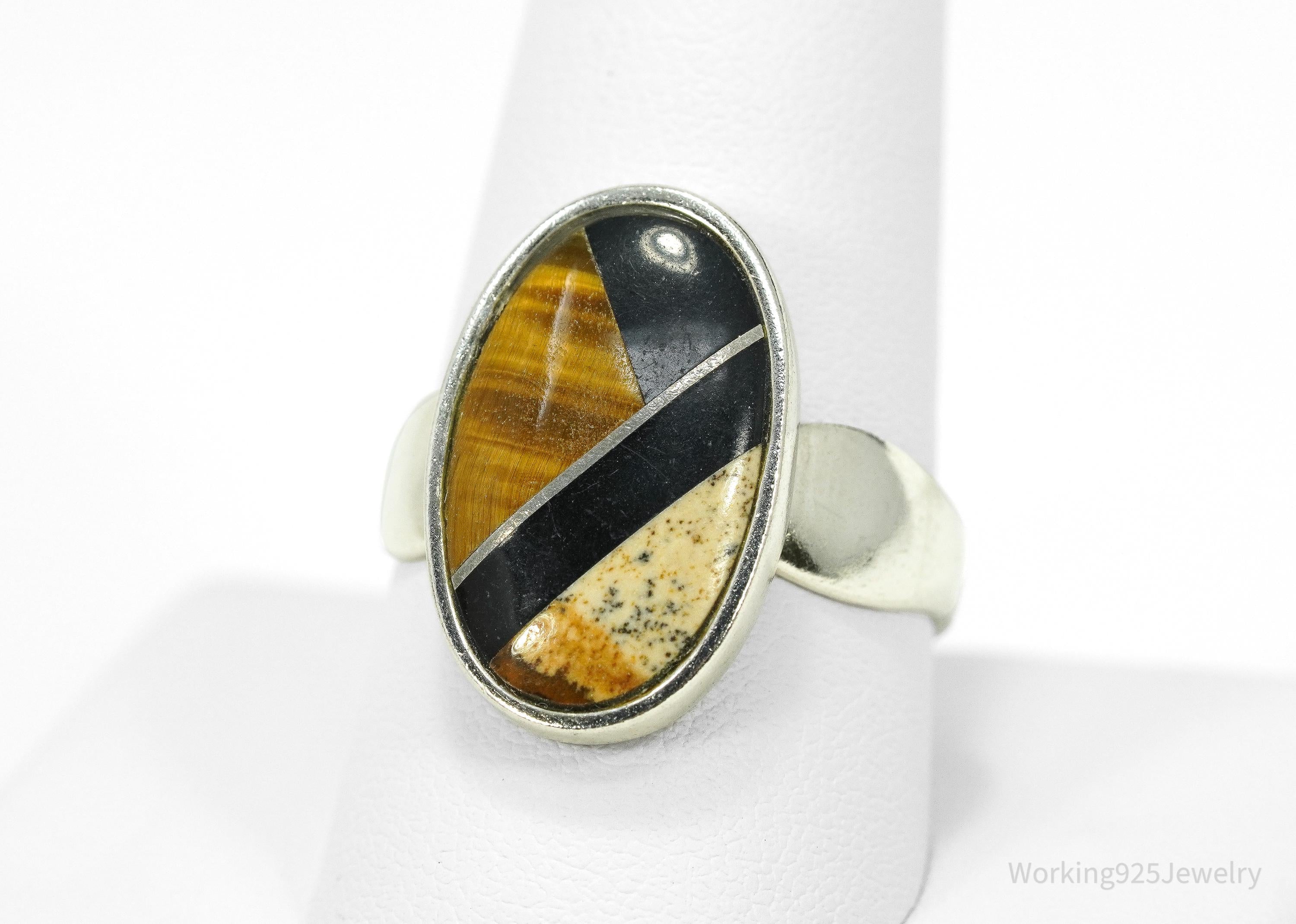 Vintage Desert Rose Trading Multi Stone Inlay Sterling Silver Ring Size 10.25