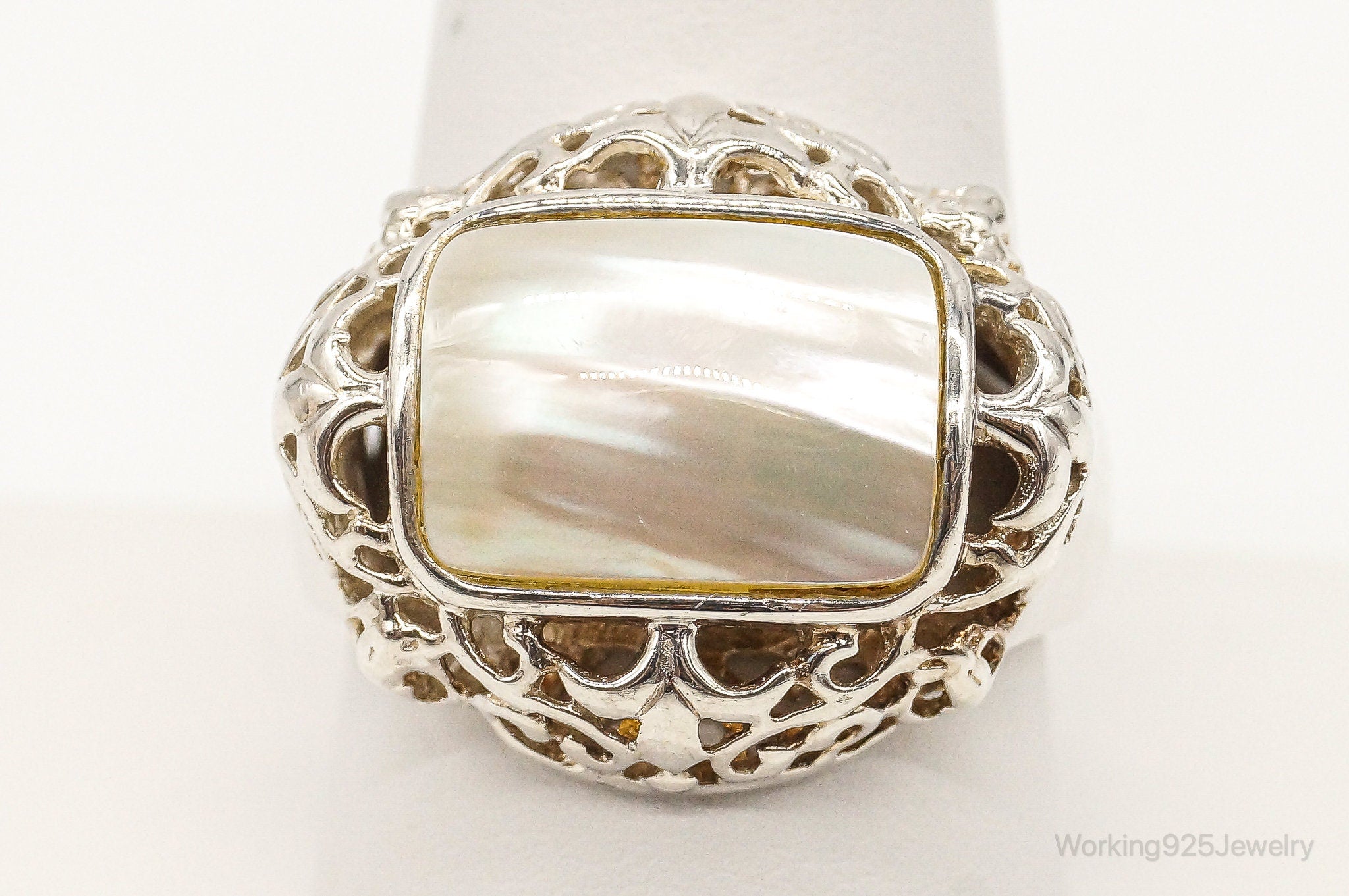 Vintage Large Pearl Sterling Silver Ring - Size 10