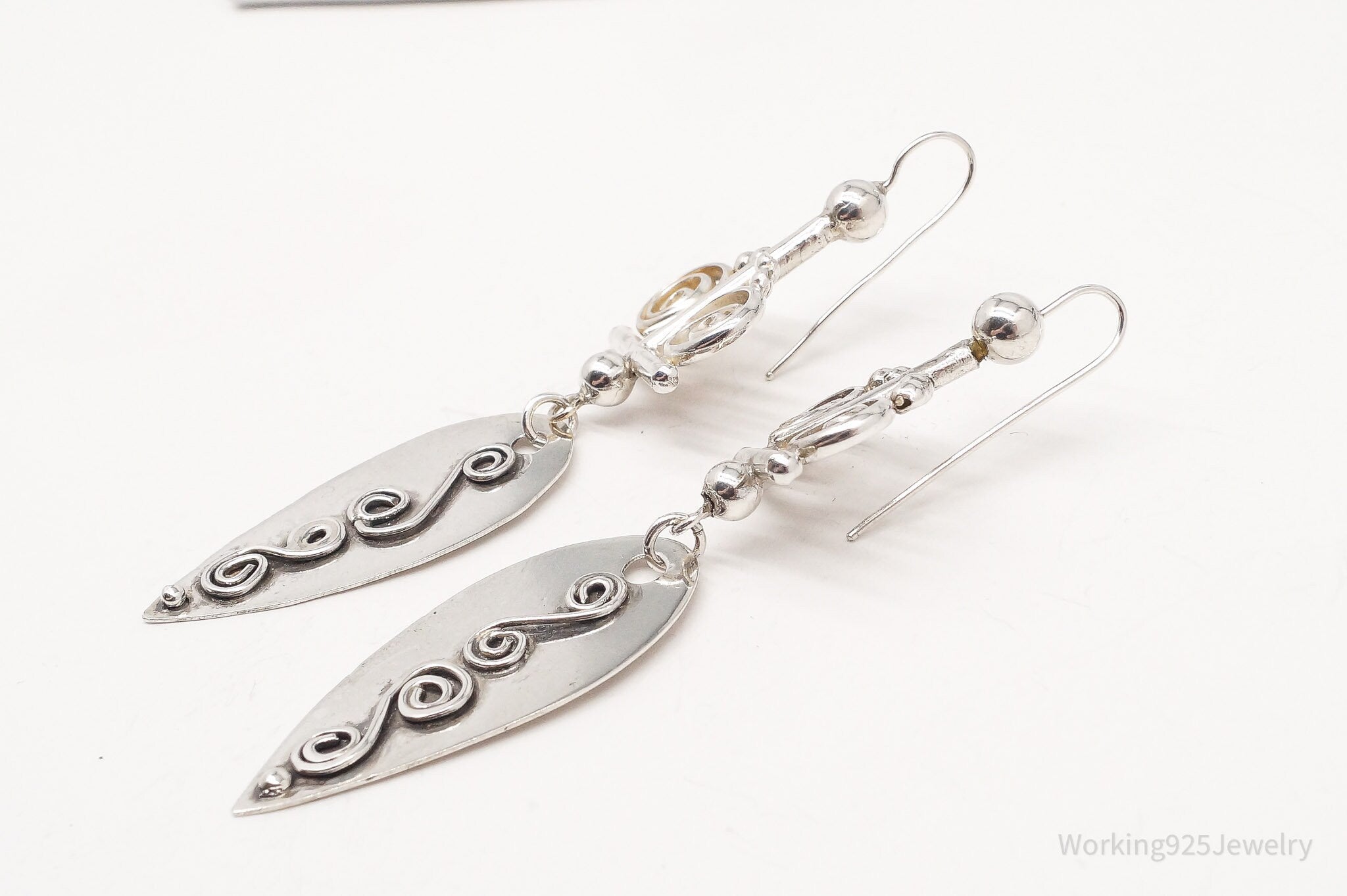 Vintage Long Intricate Silver Earrings