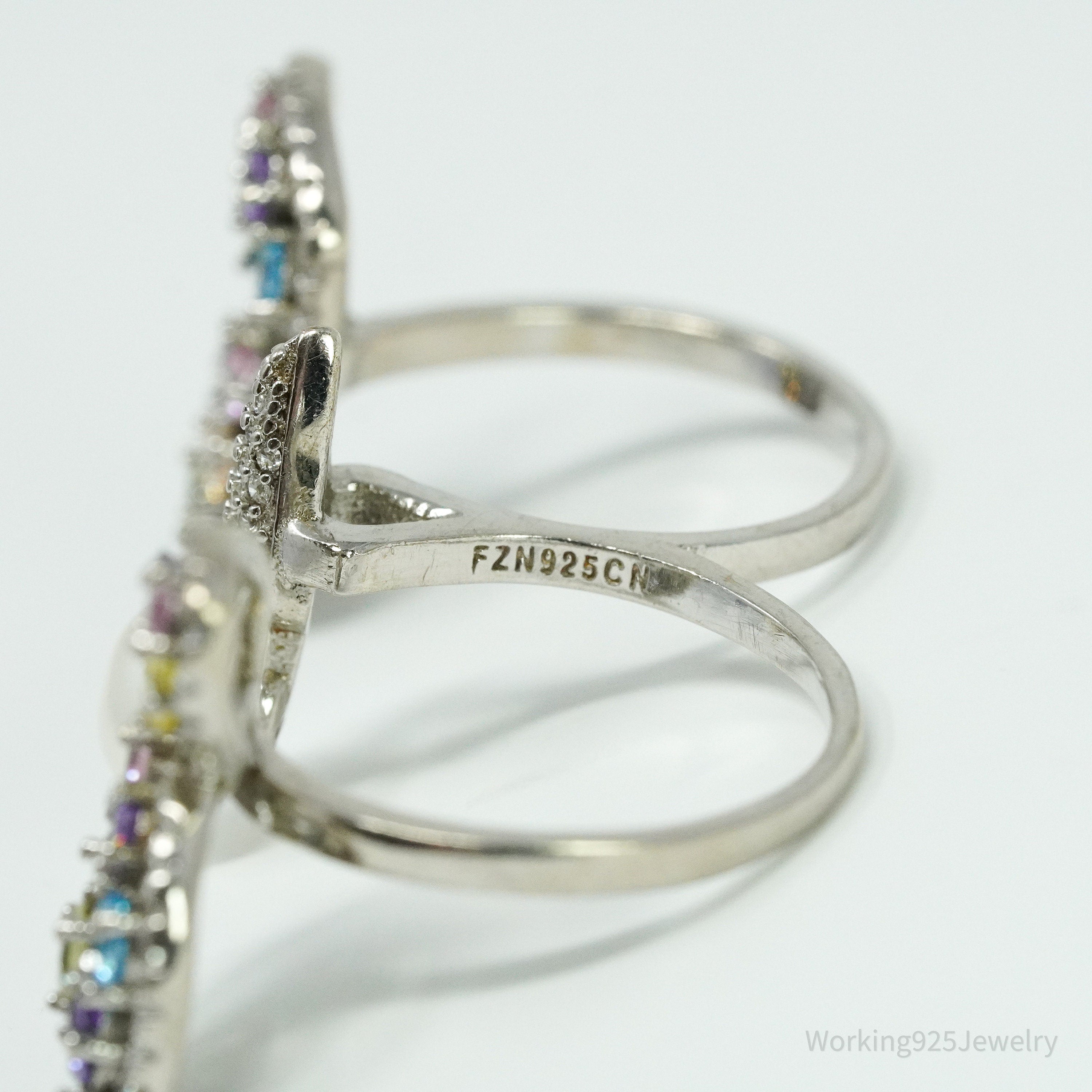 FZN Pearl & Multi Color Cubic Zirconia Butterfly Sterling Silver Ring - Size 7