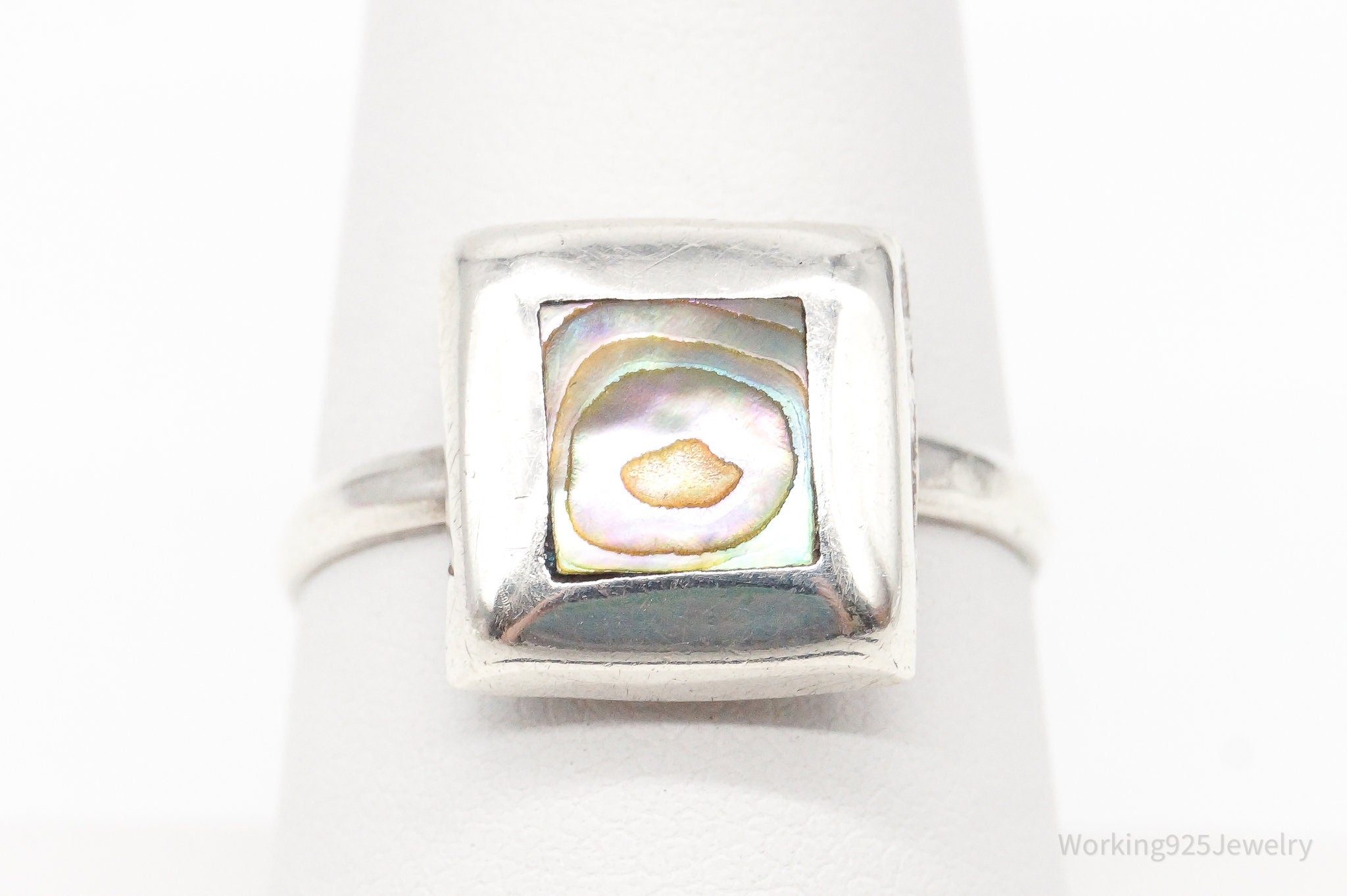 Vintage Mexico Paua Abalone Shell Silver Ring - Size 8.25