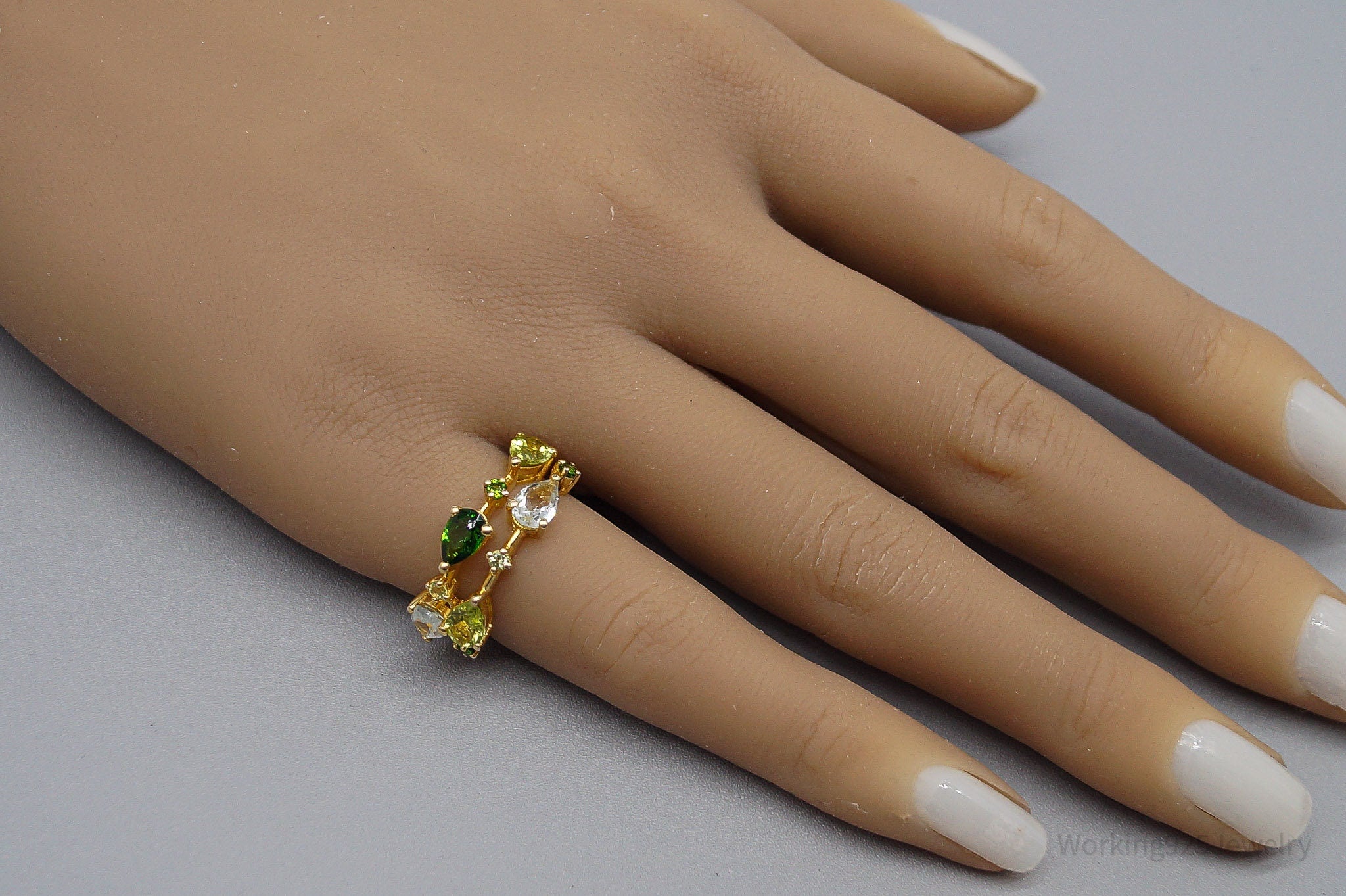 QVC EA Multi Gemstone 14K Yellow Gold Plated Sterling Silver Ring - Size 5