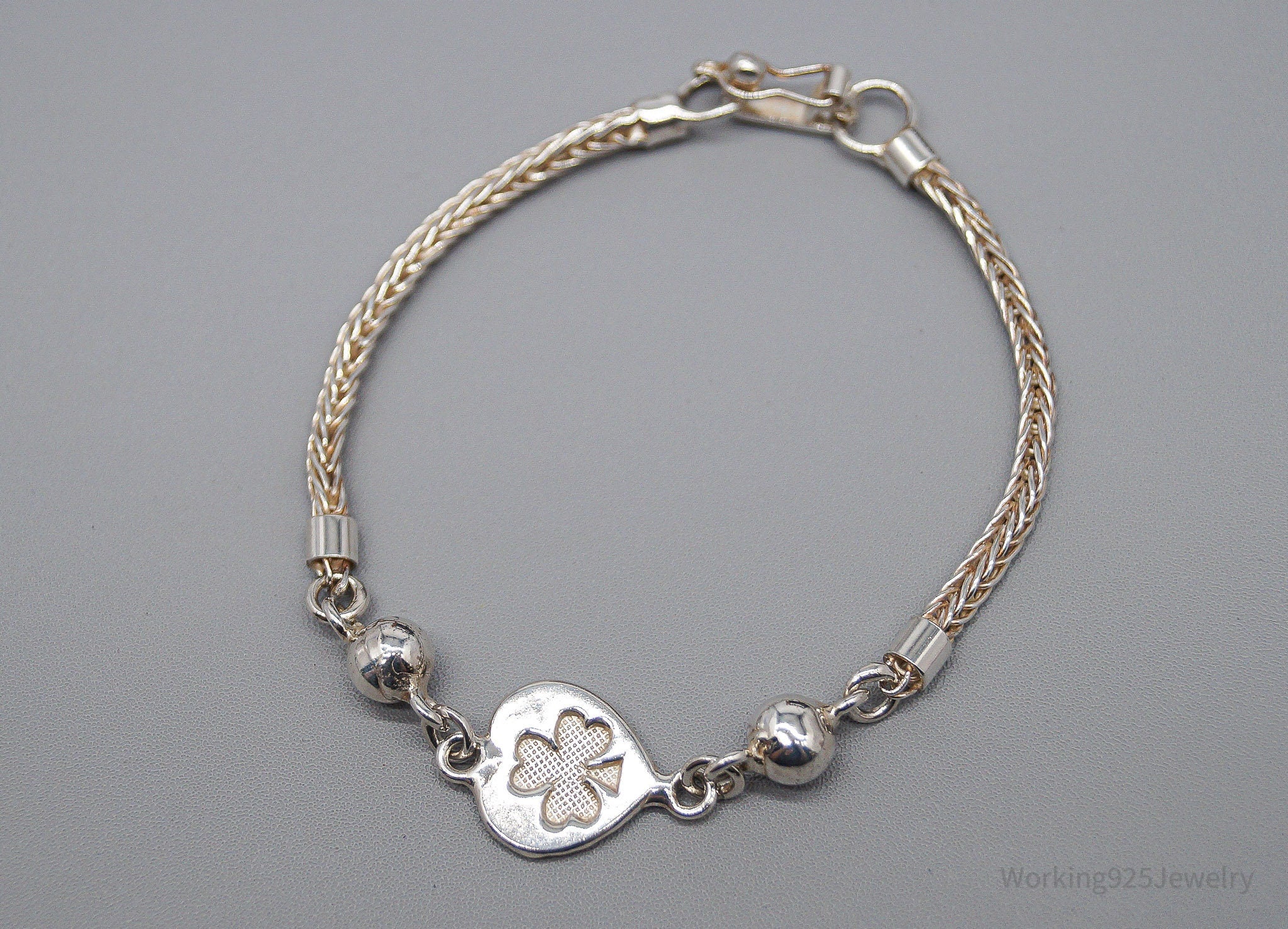 Vintage Three Leaf Clover 950 Silver Bracelet 7.25"