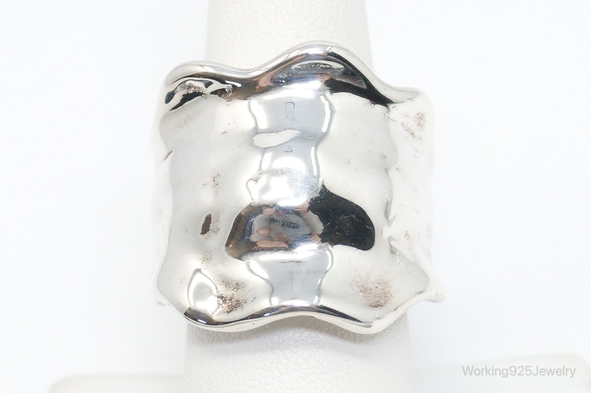 Vintage Thai Hammered Modern Sterling Silver Ring - Size 8