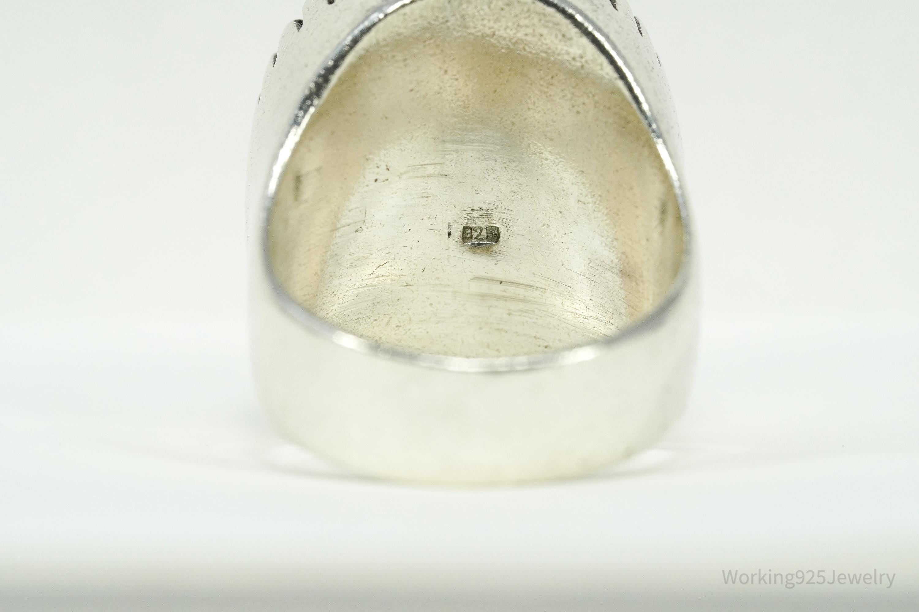 Vintage Large Black Onyx Sterling Silver Ring - Size 8.25