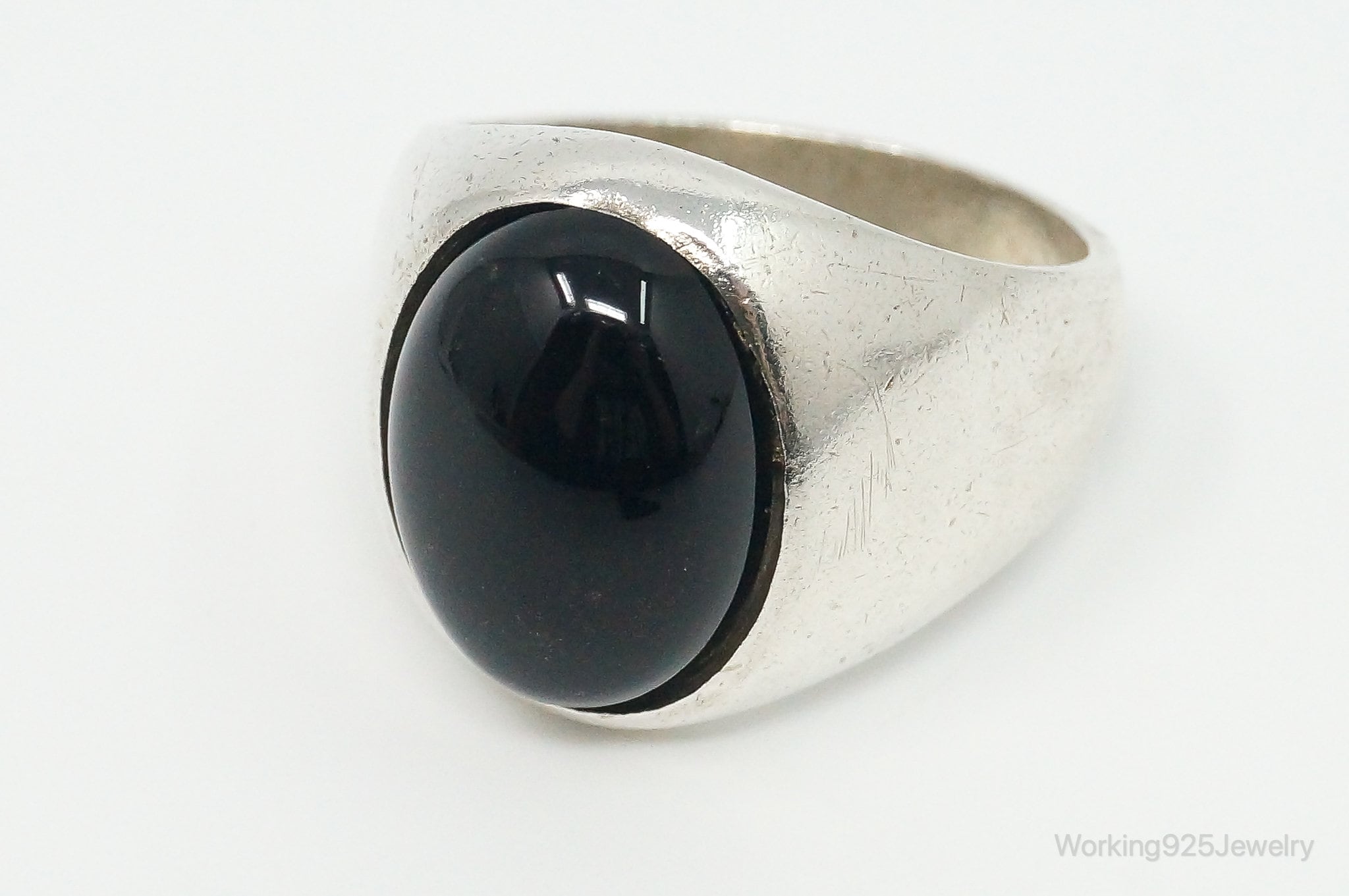 Vintage Large Black Onyx Sterling Silver Ring - Size 9.75