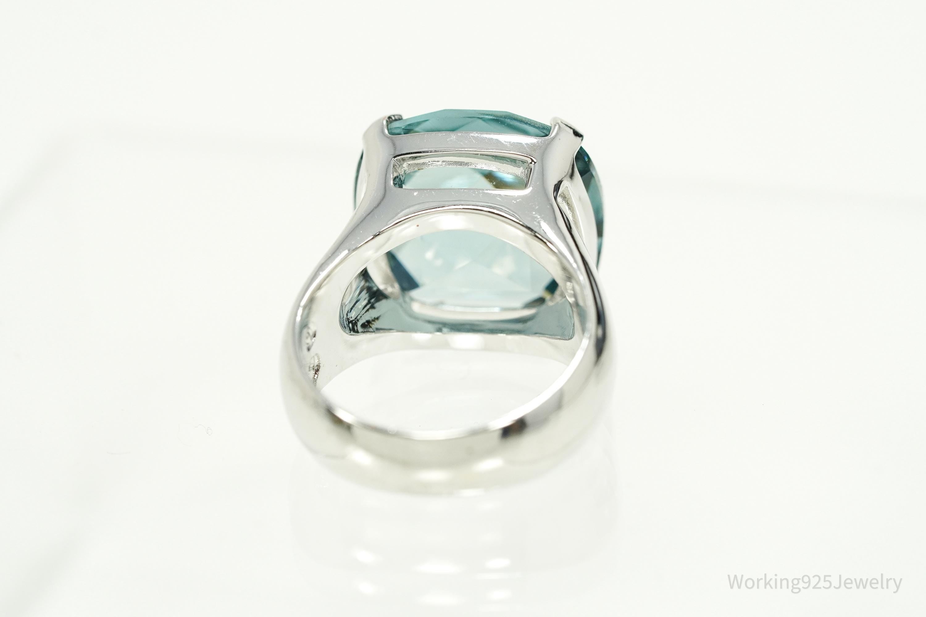 Vintage Blue Swarovski Crystal Silver Ring Size 6.75
