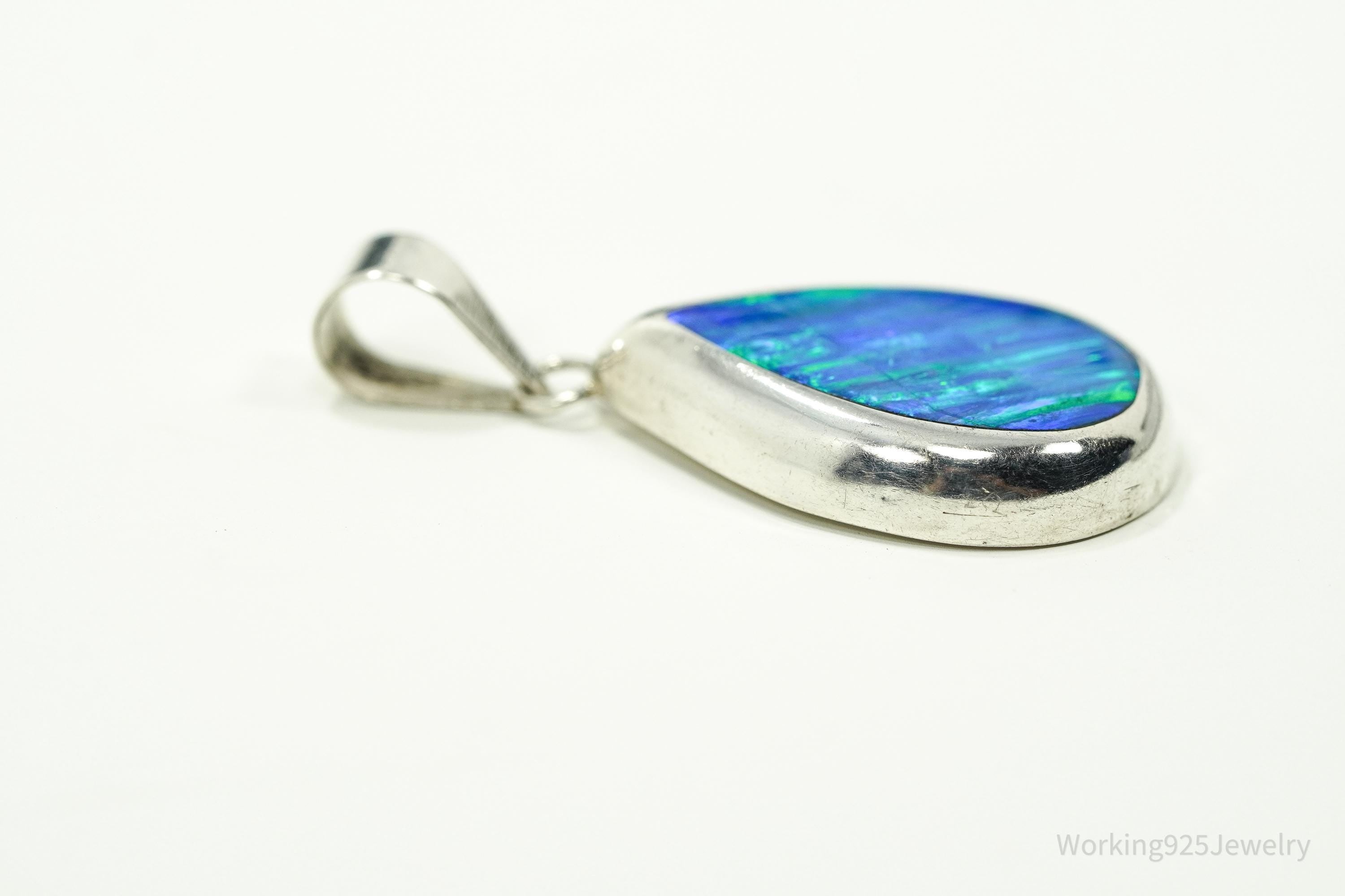 Vintage Opal Inlay Mexico 950 Silver Pendant