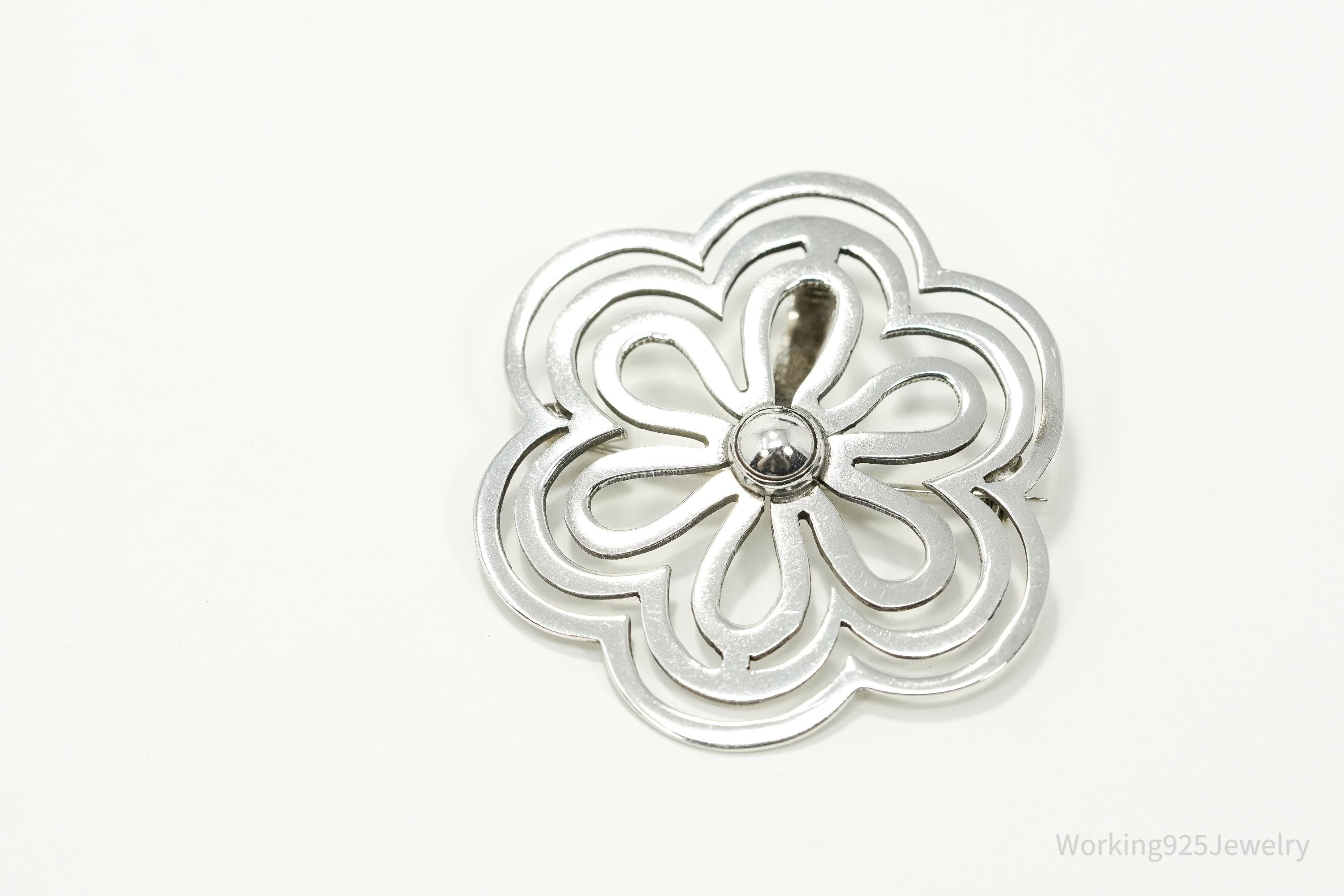 Rare Large Vintage Mexico Felipe Martinez Flower Sterling Silver Pendant Brooch Pin 1.75"
