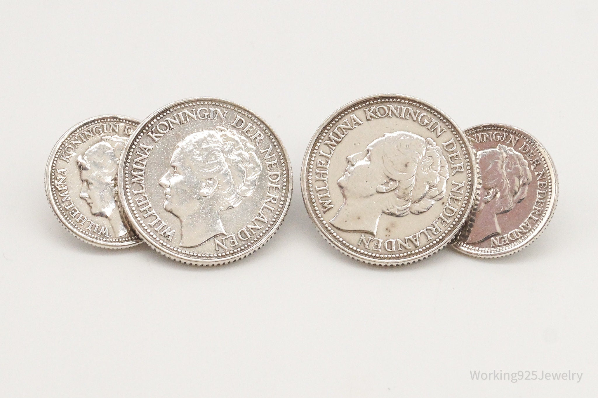 Vintage Wilhelmina Koningin Der Nederlanden Coins Silver Cufflinks