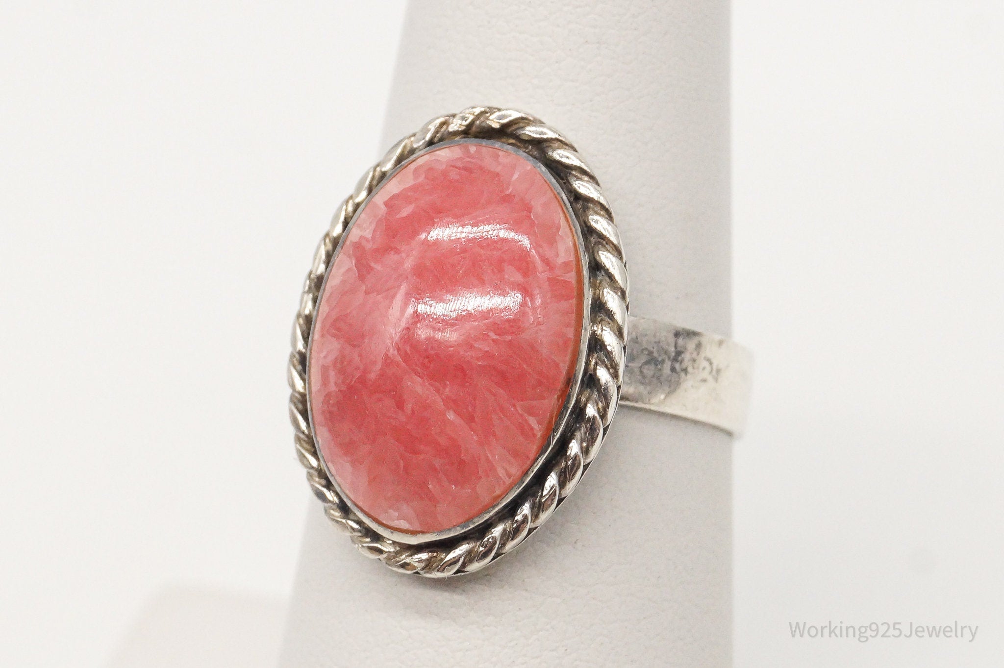 Vintage Pink Rhodochrosite 980 Silver Ring - Size 6.25