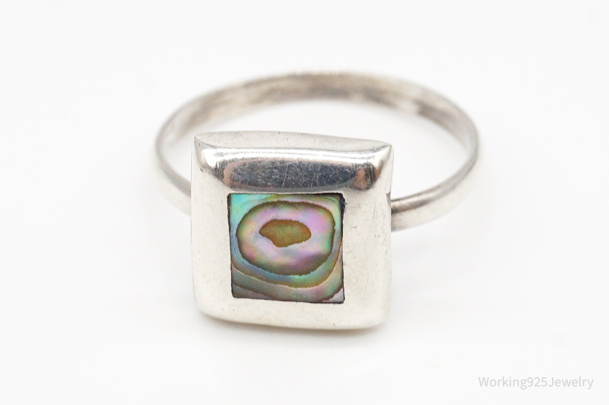 Vintage Mexico Paua Abalone Shell Silver Ring - Size 8.25