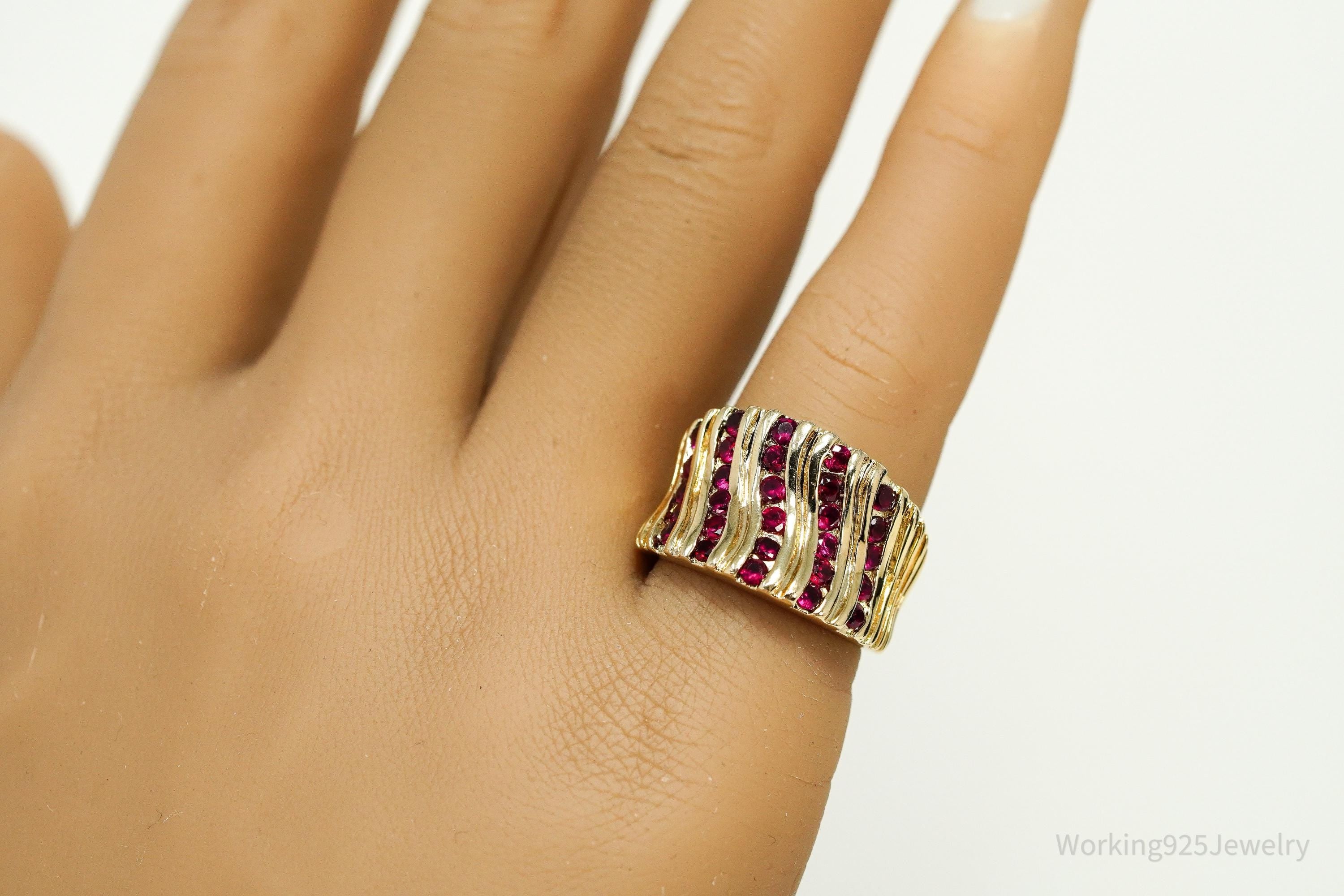 VTG Designer Ross Simons Ruby Gold Over Sterling Silver Ring - Size 6