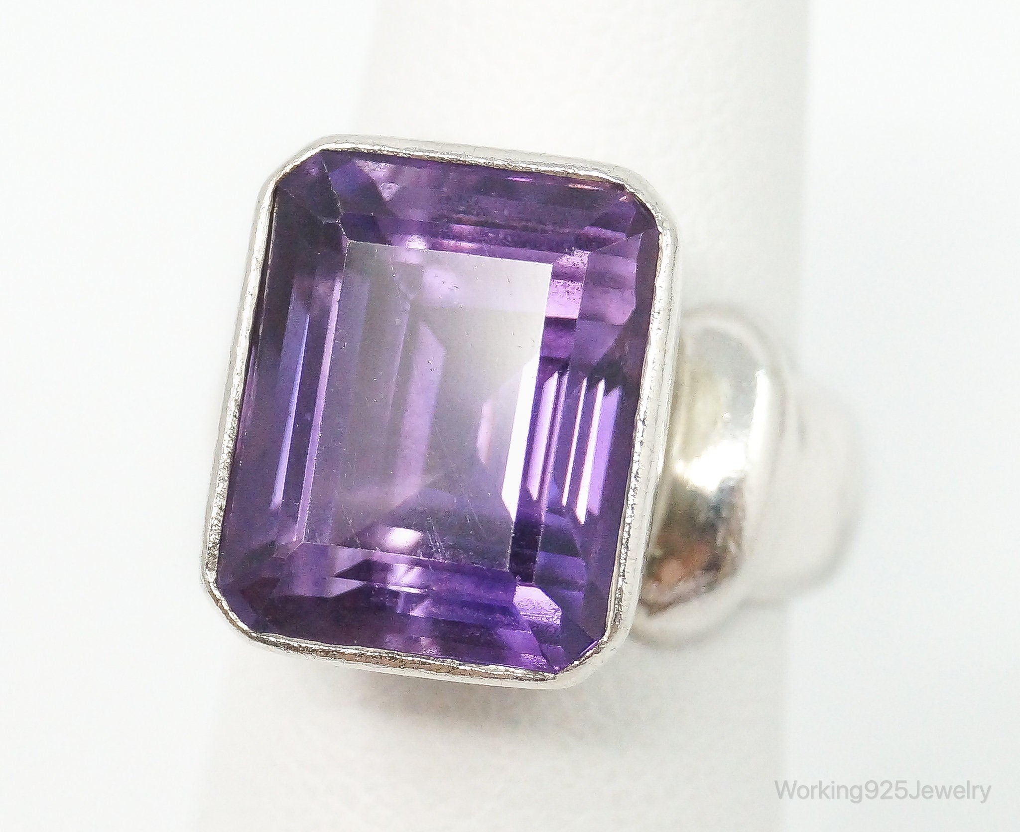 Vintage Large Amethyst Sterling Silver Ring - Size 5