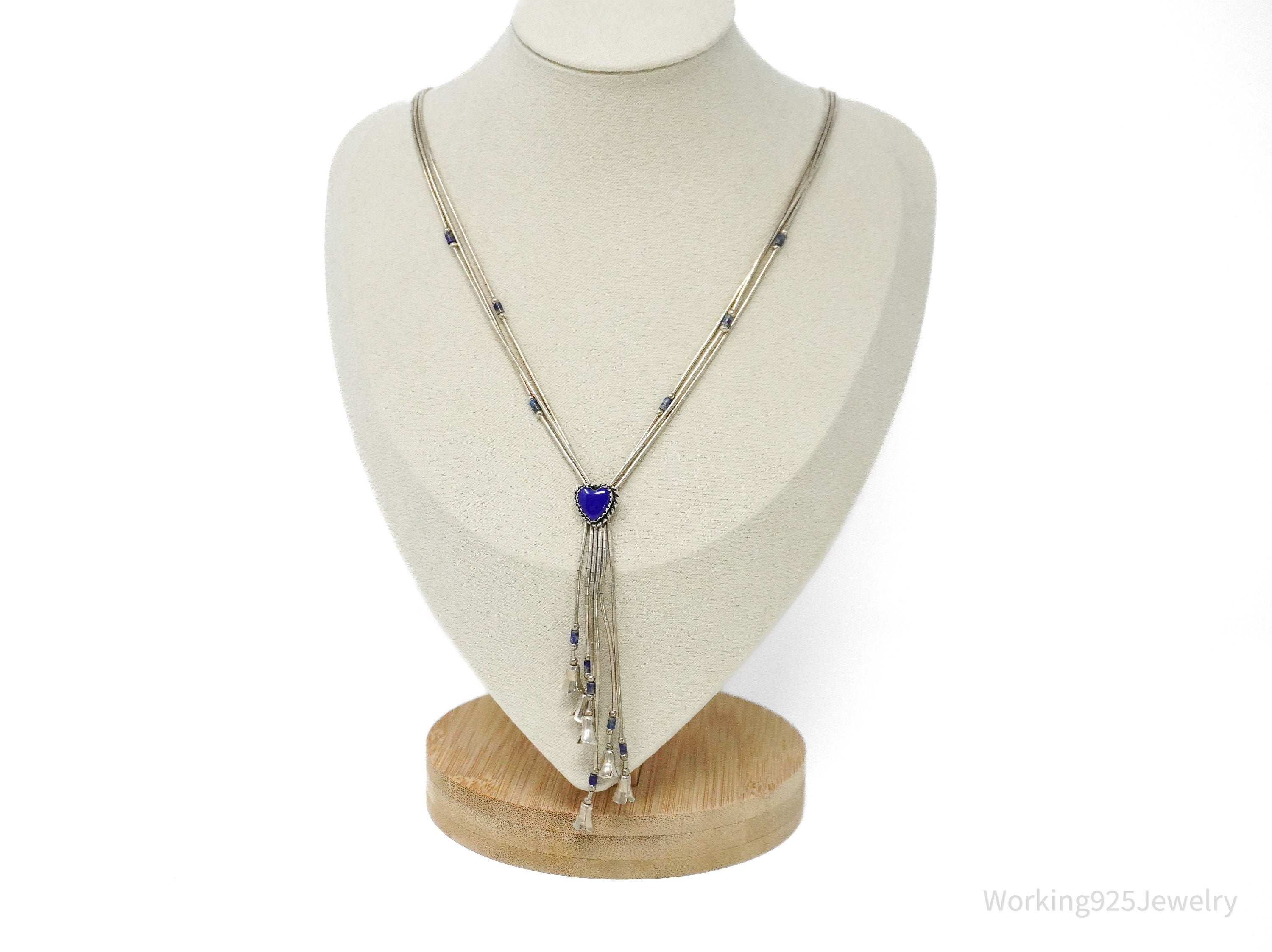 Vintage Native American QT Lapis Lazuli Sterling Silver Necklace 20"