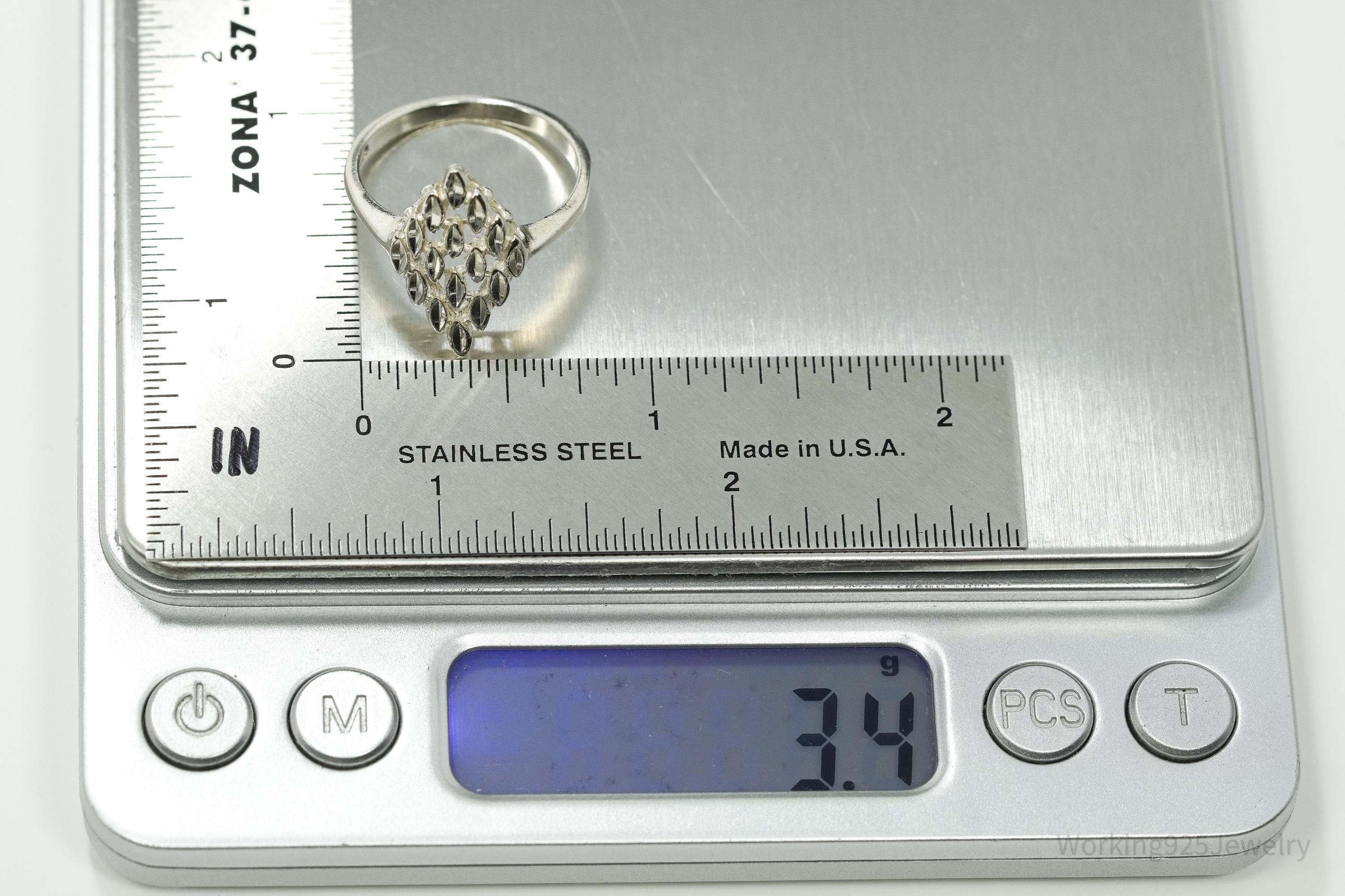Vintage Diamond Cut Style Sterling Silver Ring - Size 9.25