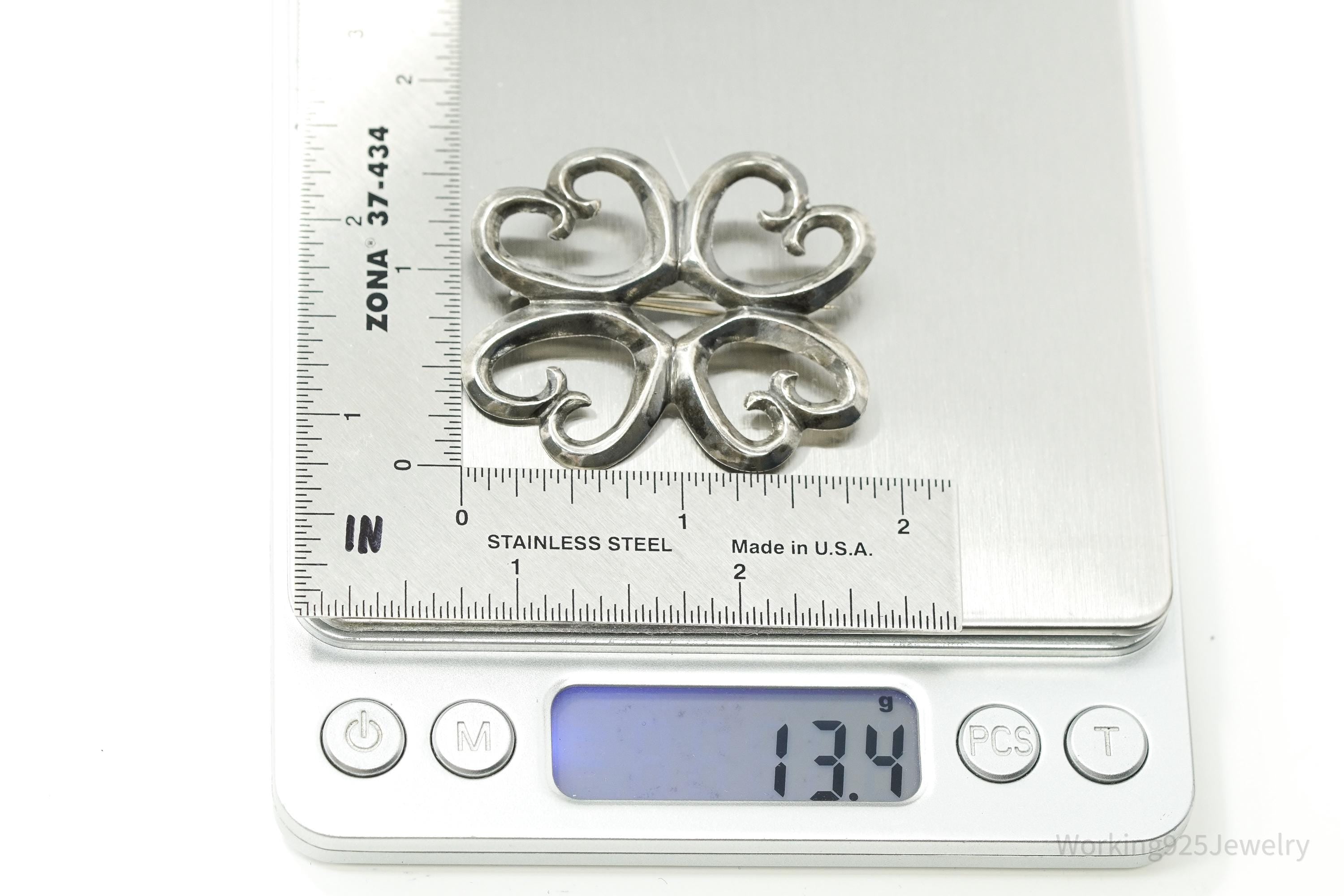 Large Vintage Native American Silver Brooch Pin 1 7/8"