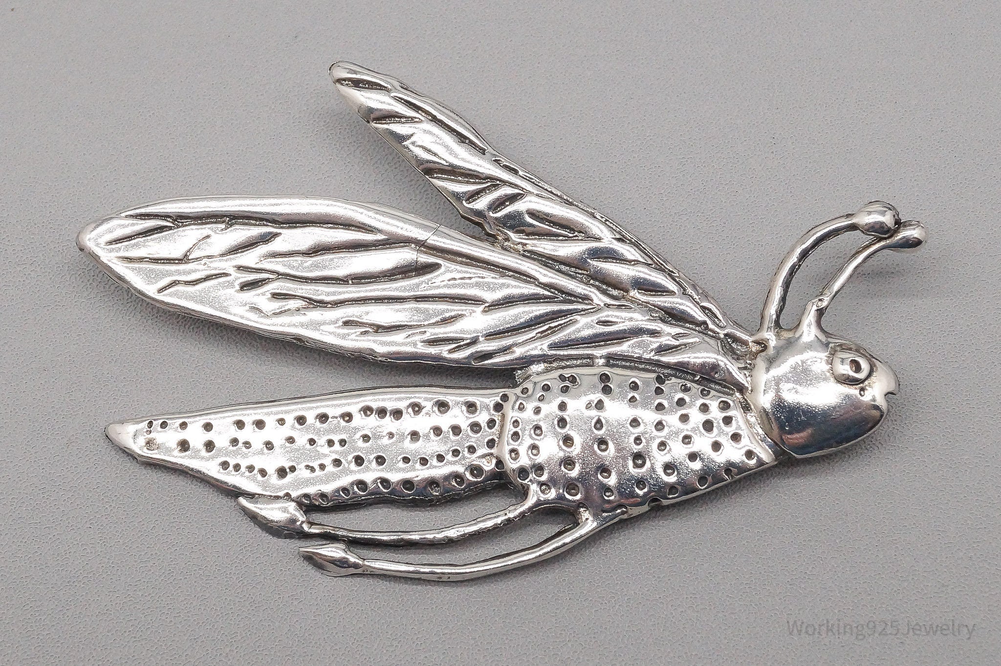 Large Vintage Mexico Cicada Or Dragonfly Sterling Silver Pendant