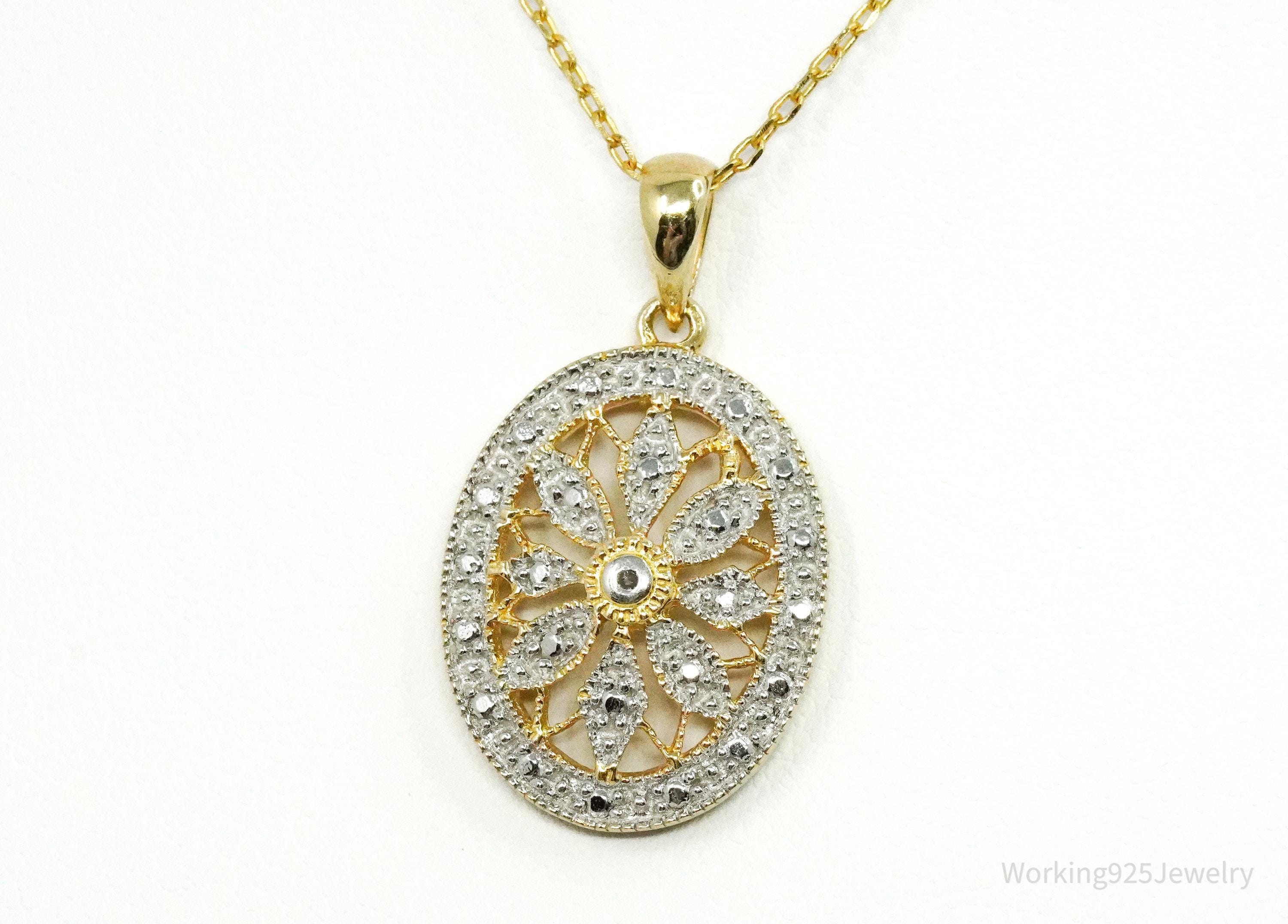 Vintage Diamond Gold Over Sterling Silver Necklace 17"