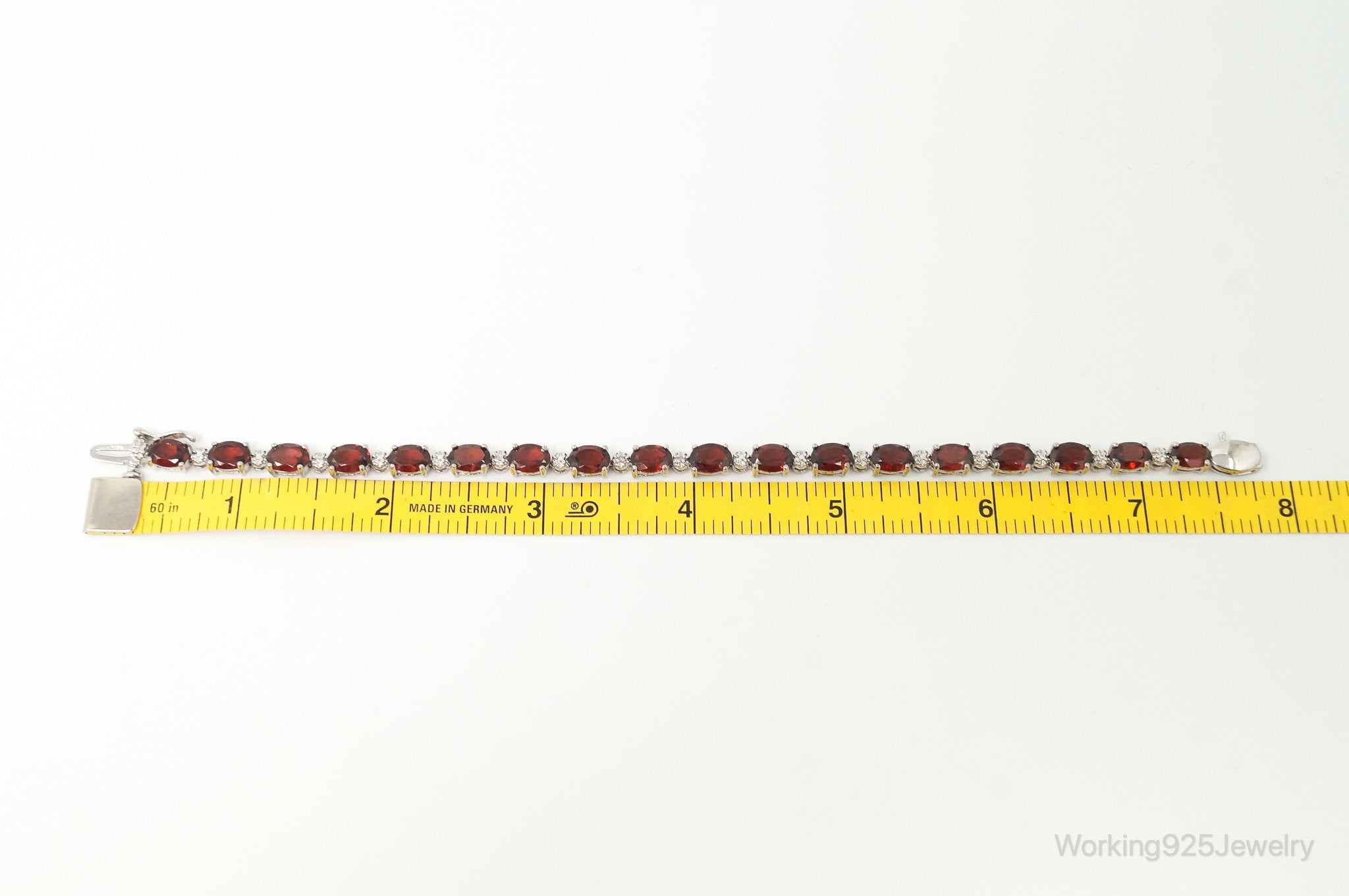 Vintage Red Garnet 2 Diamond Sterling Silver Bracelet