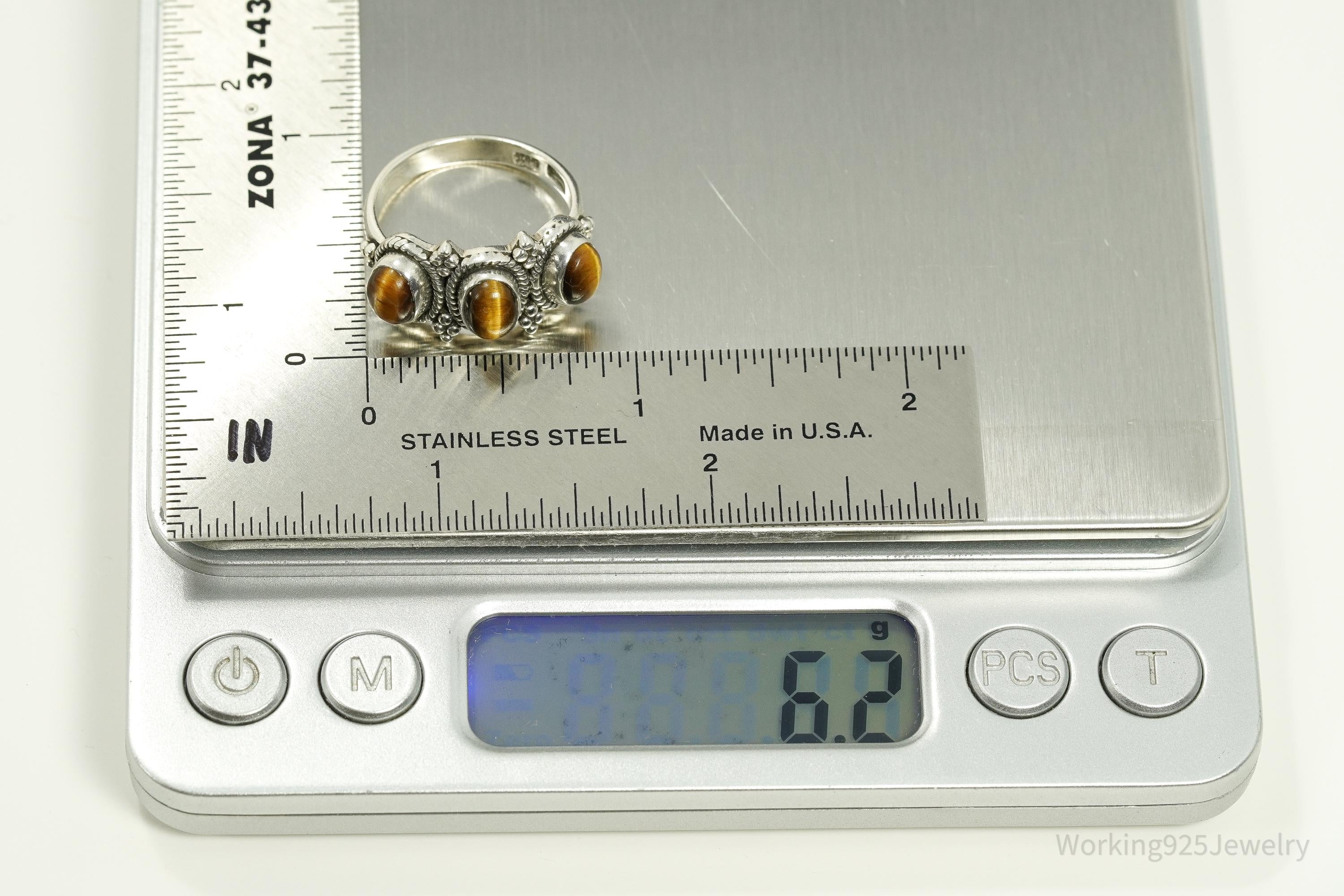 Vintage Designer Doug Paulus Tigers Eye Sterling Silver Ring - Size 8.25