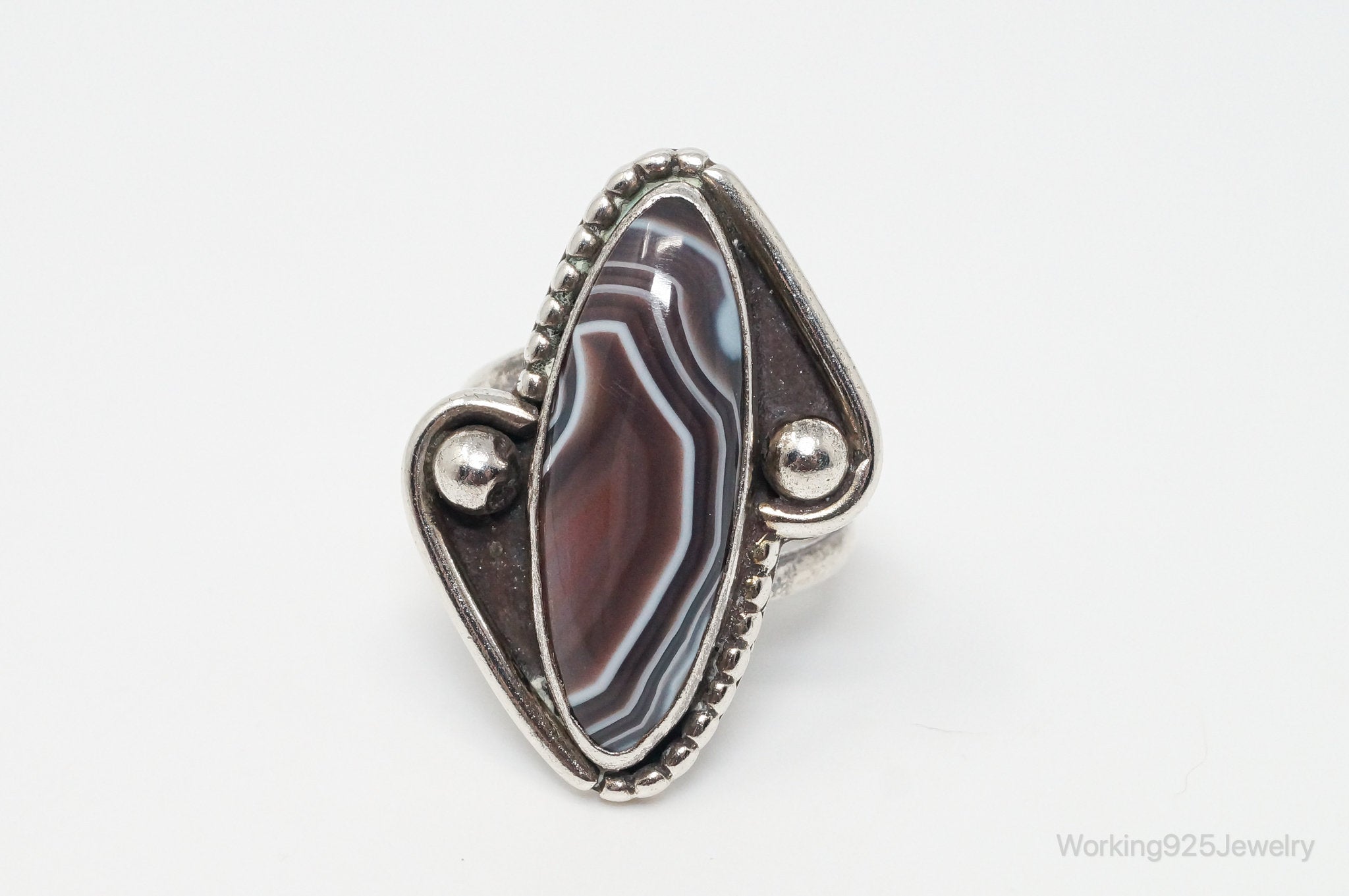 Vintage Native American Lace Agate Unsigned Sterling Silver Ring - Sz 6.75