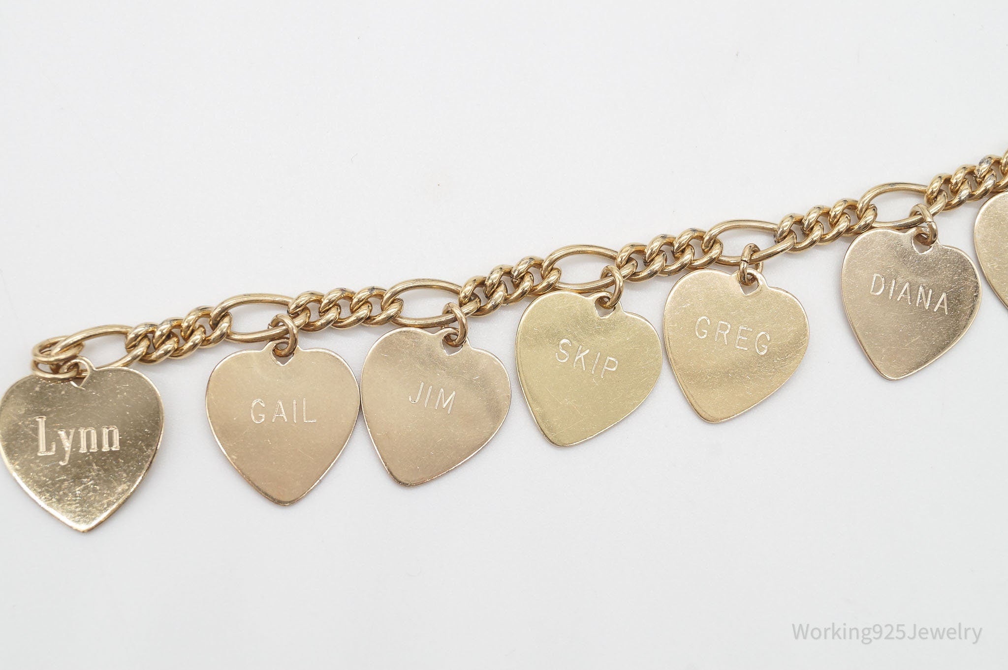 Vintage 1960s Heart Charms 1/20 12K Gold Filled Chain Bracelet